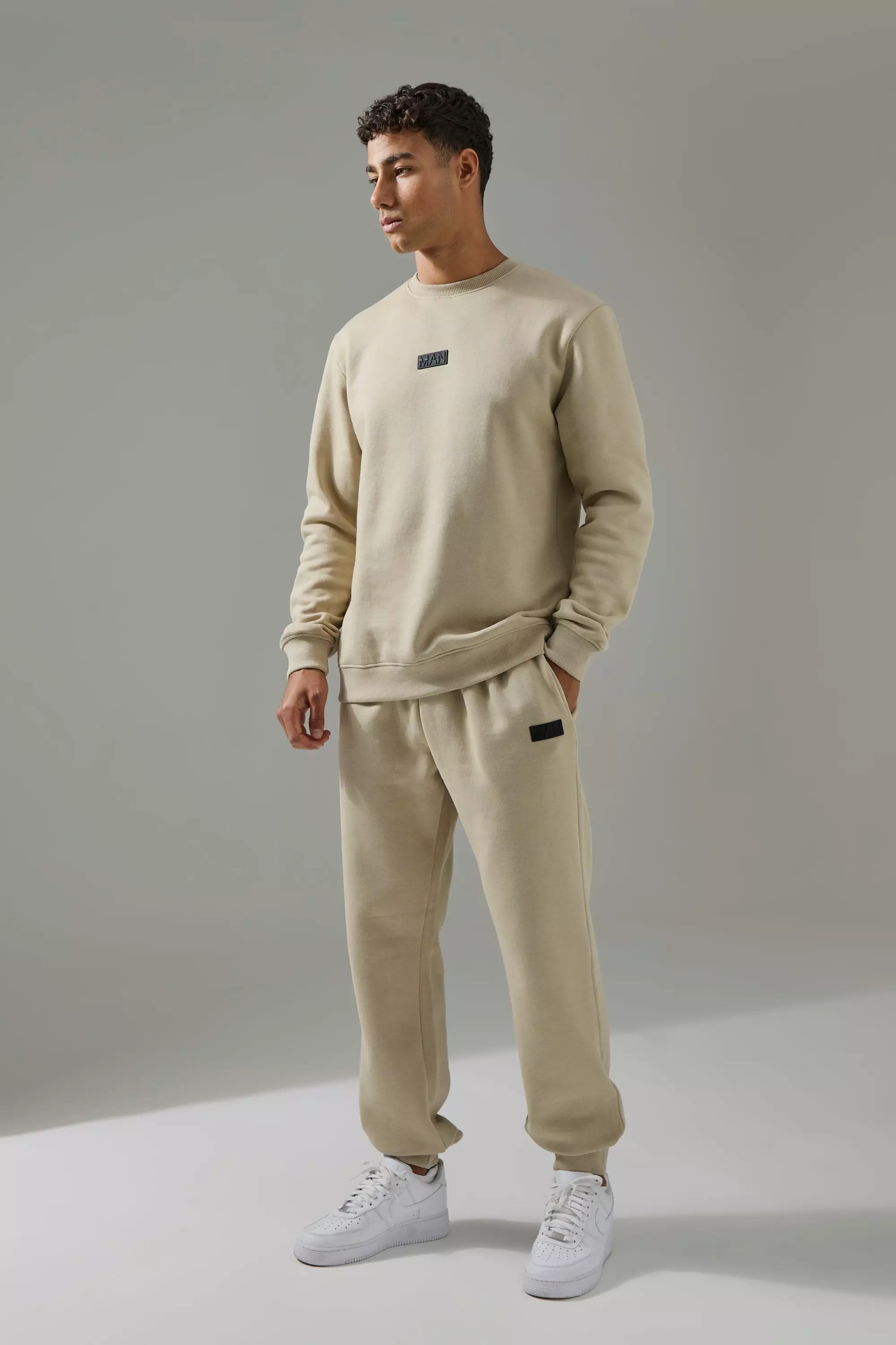 Taupe Beige Man Active Sweatshirt & Sweatpants Tracksuit