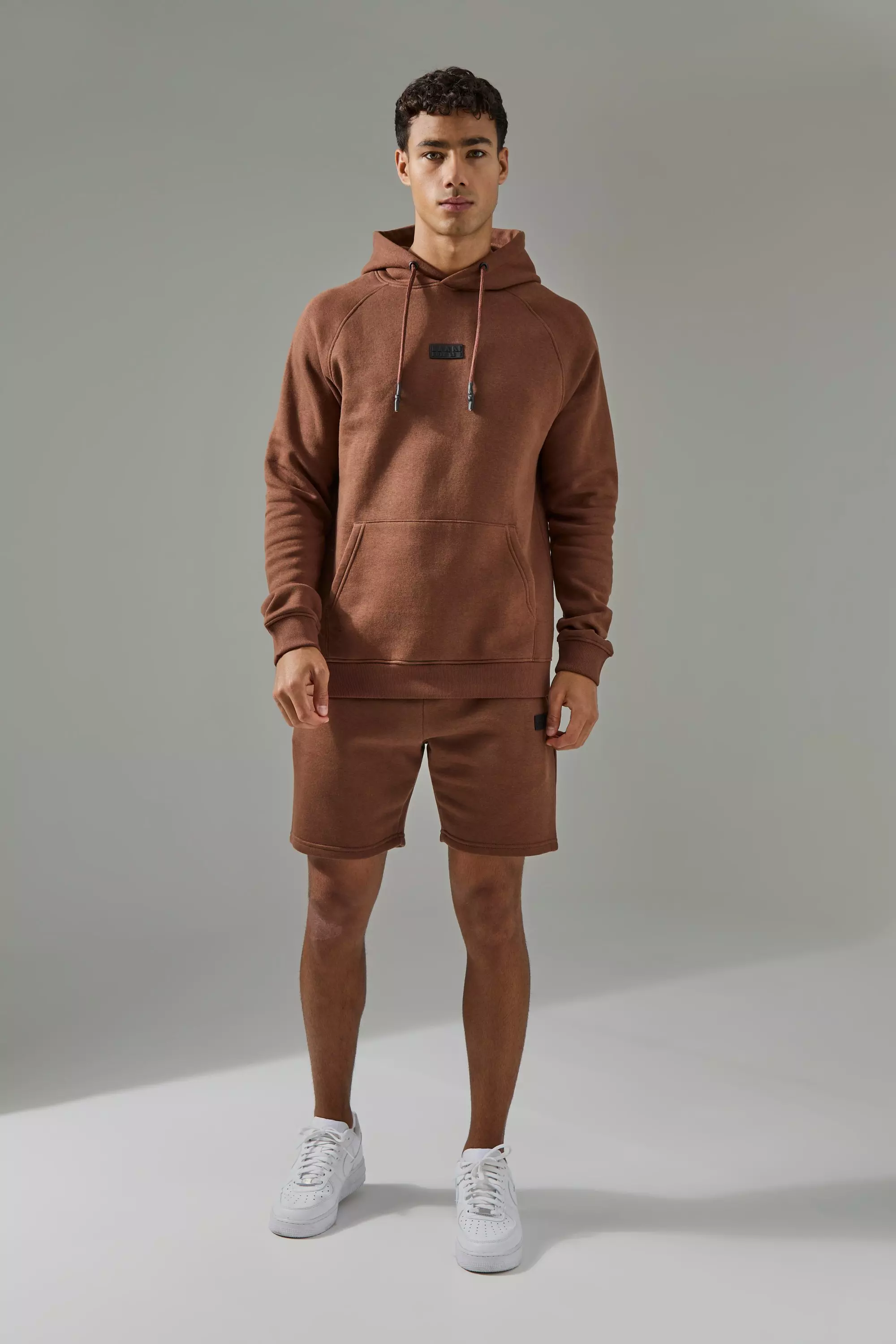 Chocolate Brown Man Active Hoodie & Short Tracksuit