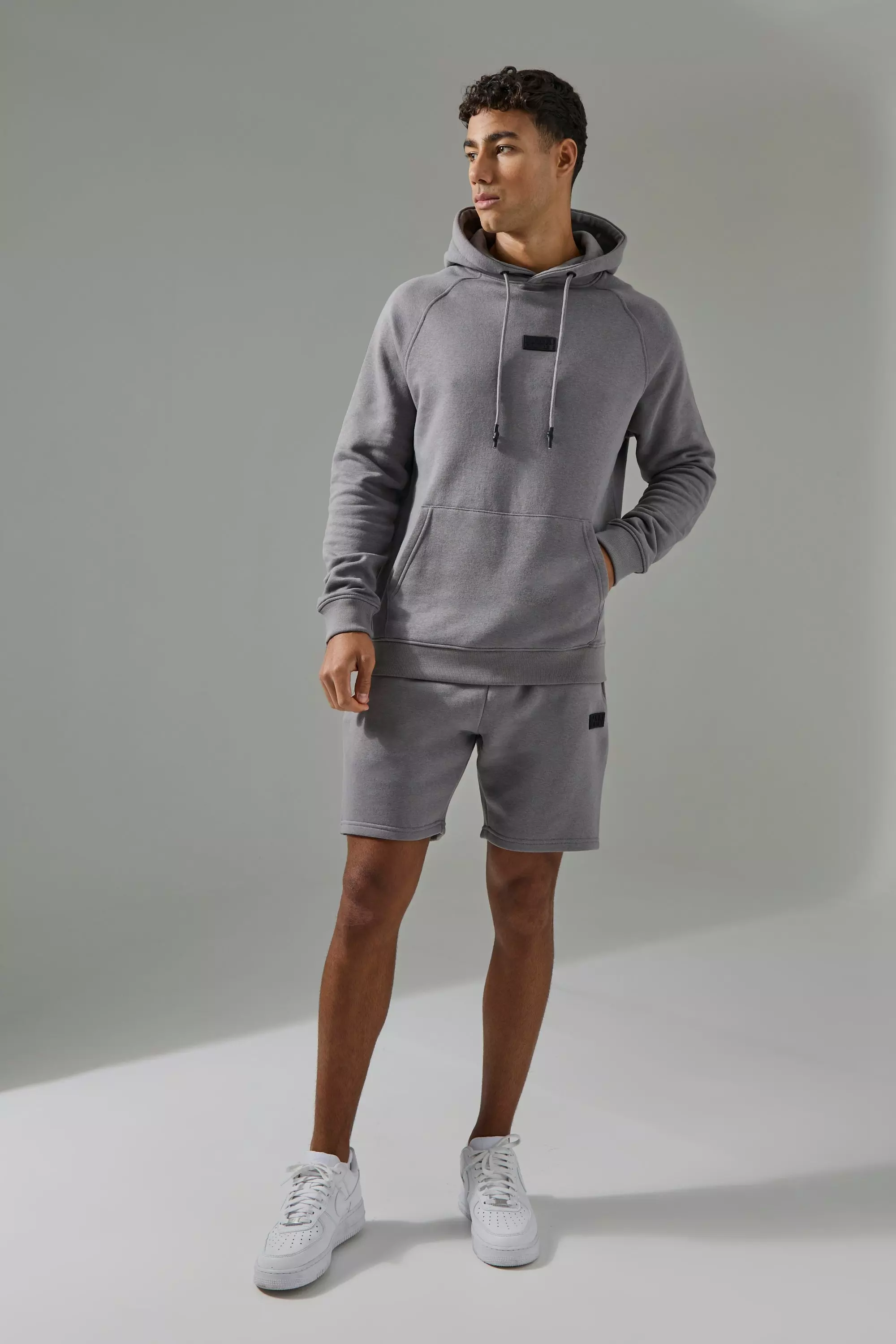 Man Active Hoodie & Short Tracksuit Charcoal