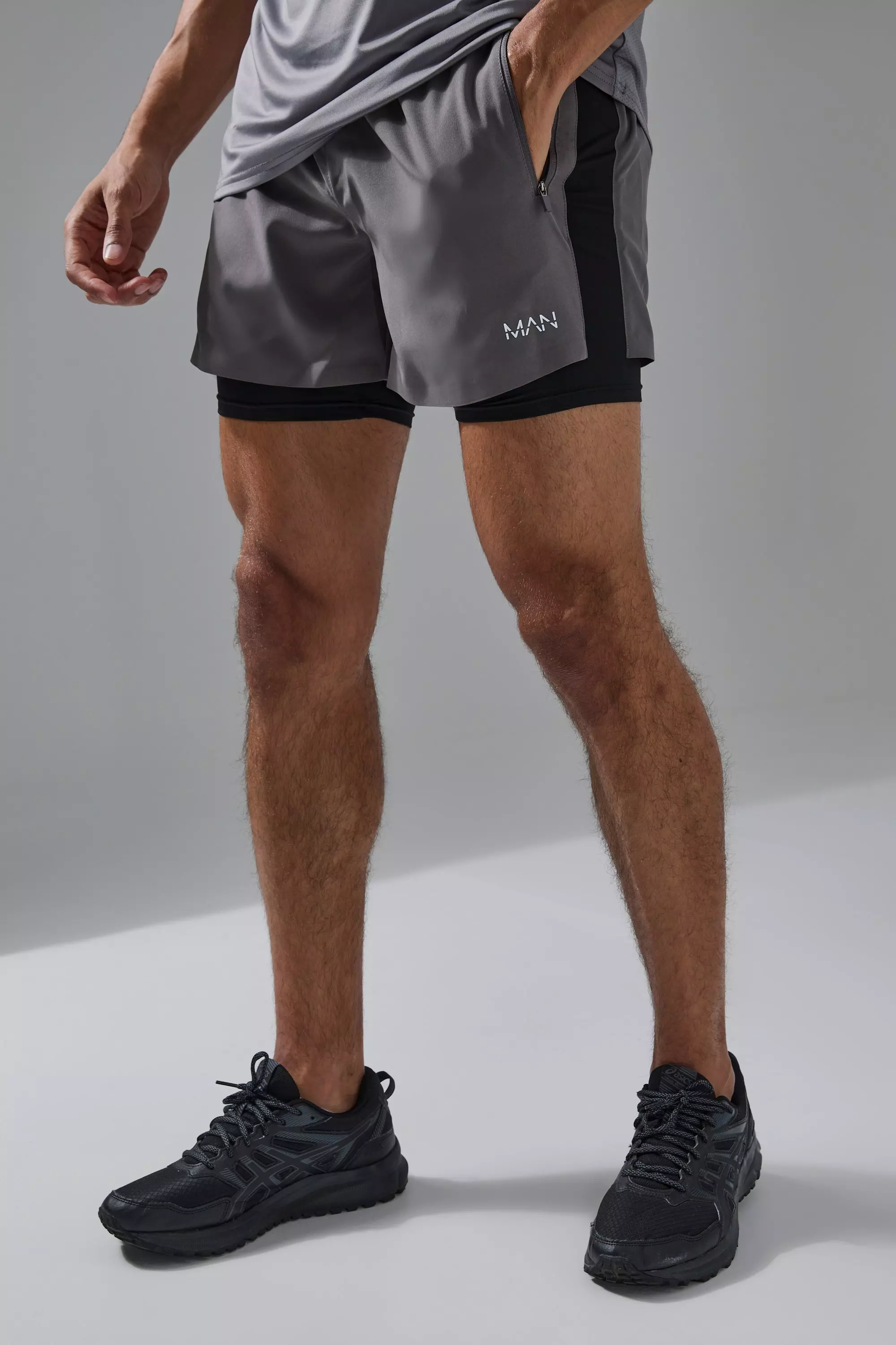 Man Active Stretch Woven 5inch 2in1 Short Charcoal