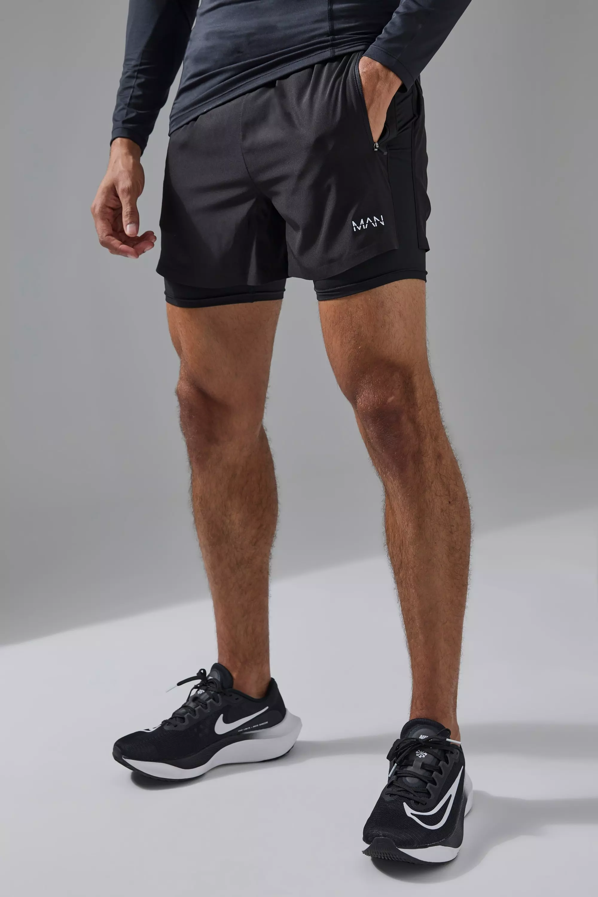 Man Active Stretch Woven 5inch 2in1 Short Black