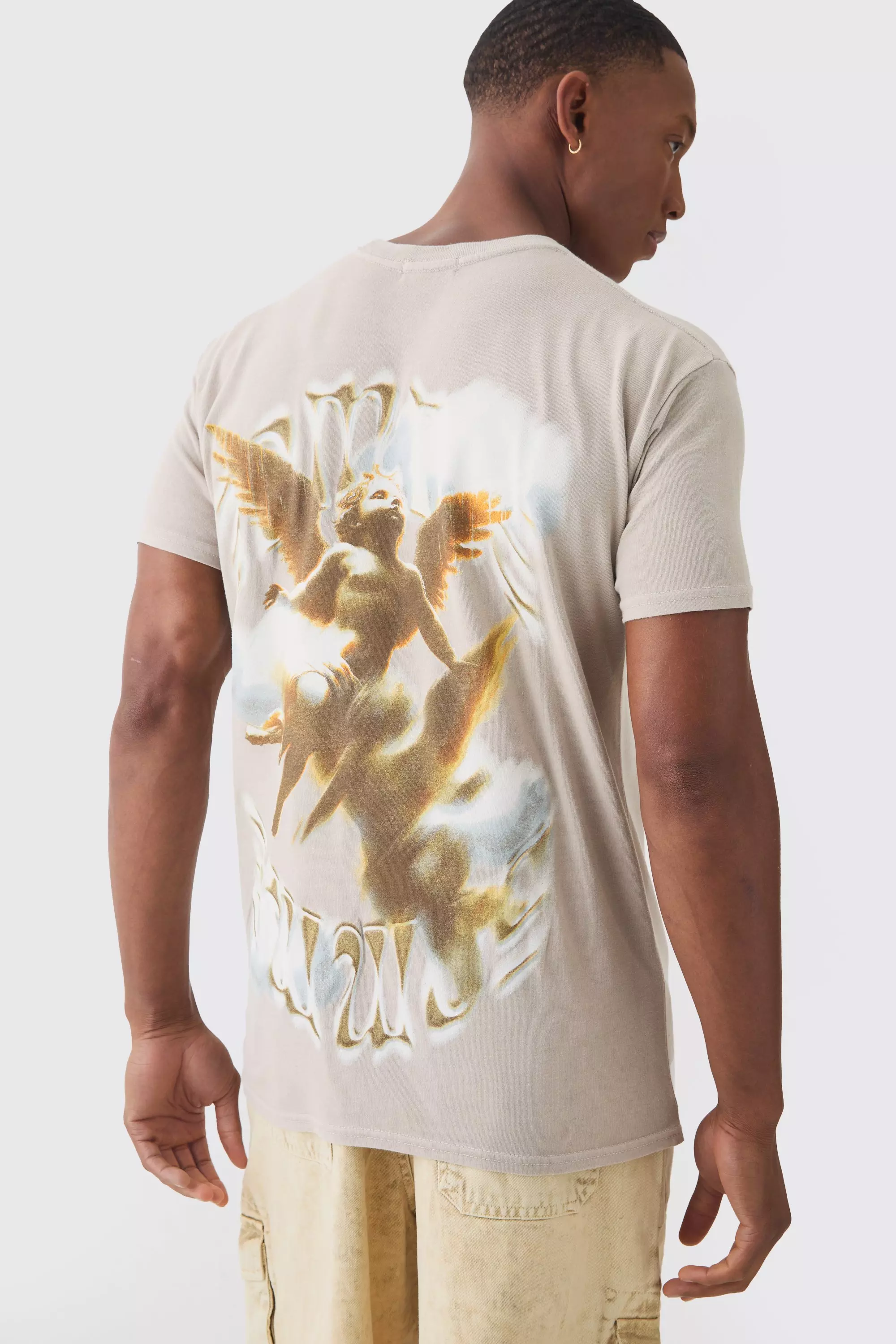 Stone Beige Renaissance Print Wash T-shirt