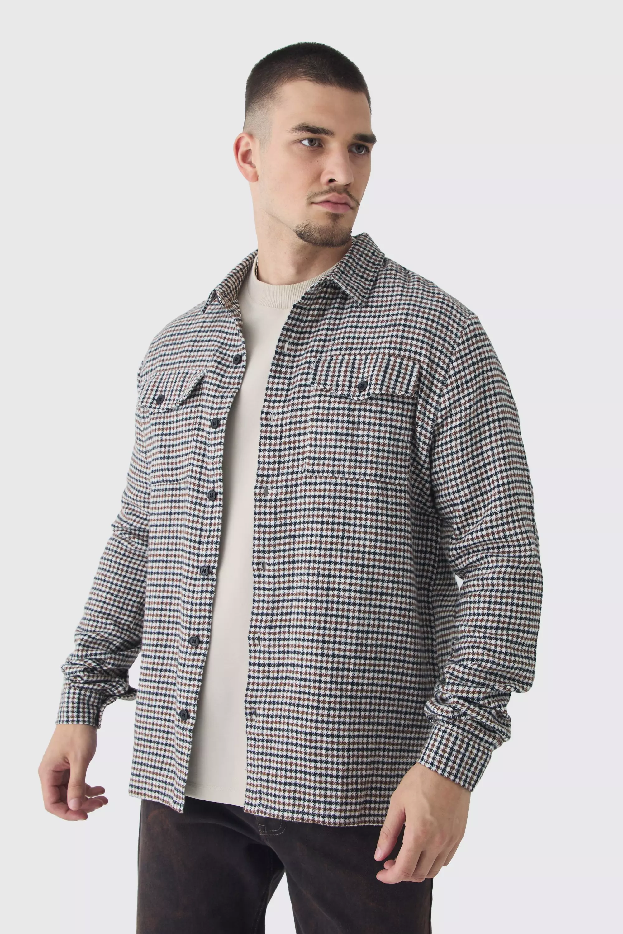 Stone Tall Regular Fit Micro Dogtooth Brushed Shirt alternative image