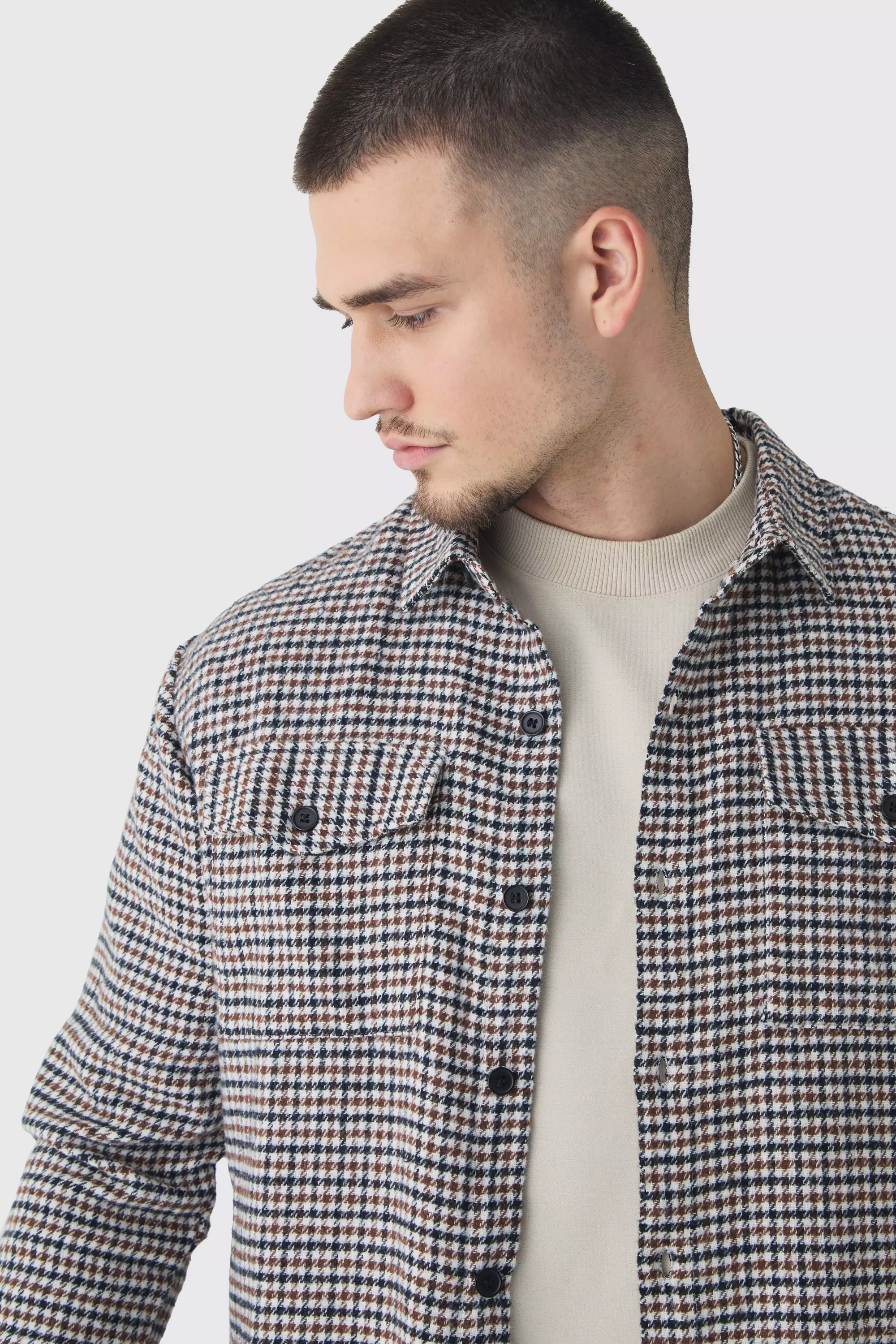 Stone Tall Regular Fit Micro Dogtooth Brushed Shirt alternative image