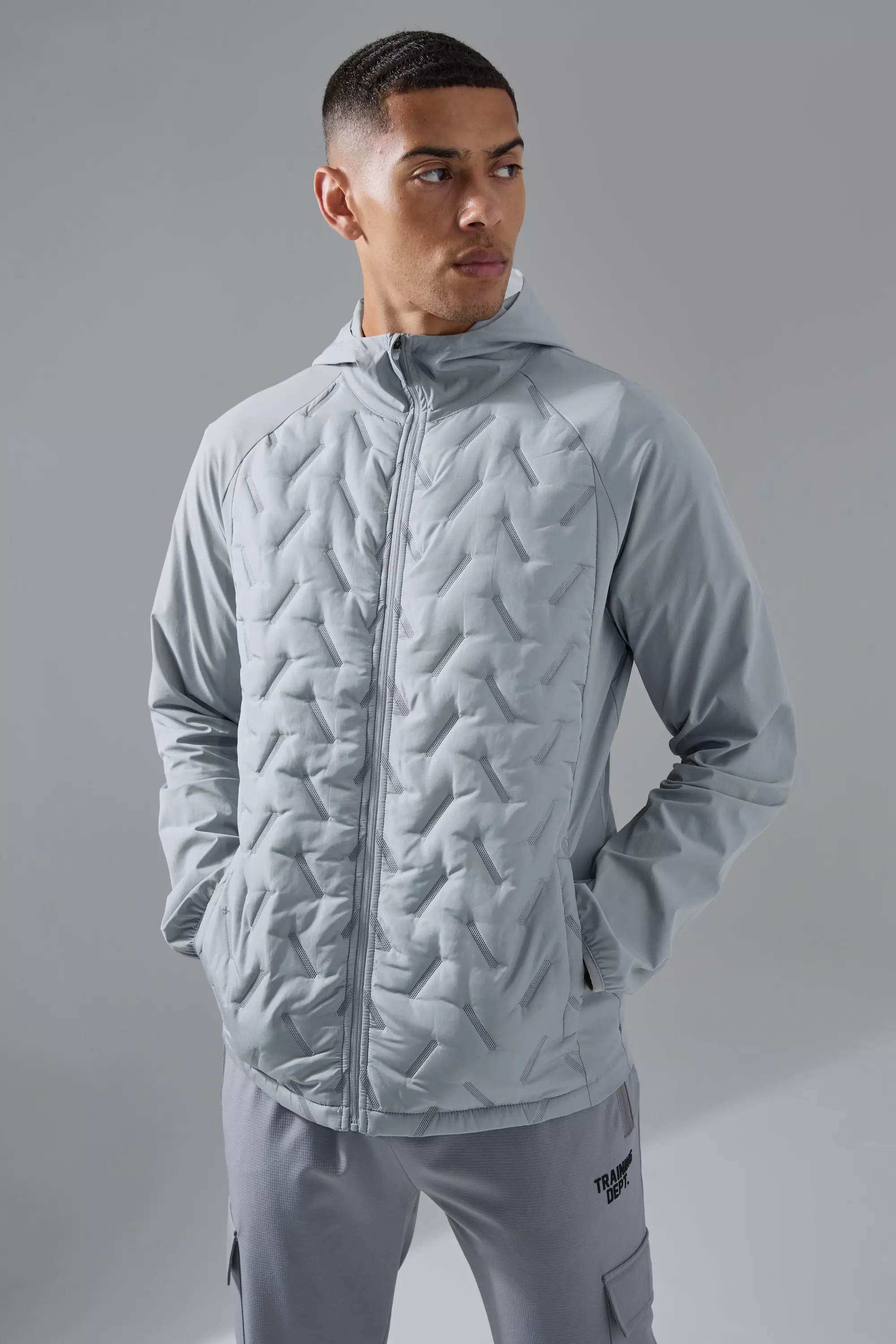 Light grey Man Active Quilted Hooded Jacket alternative image