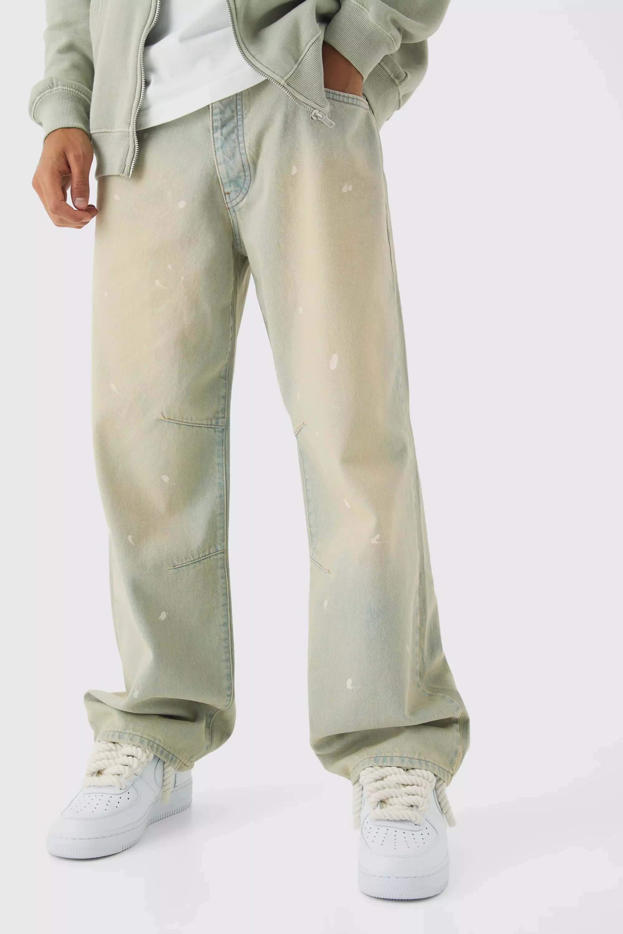 Relaxed Rigid Paint Splatter Denim Jeans | boohooMAN USA