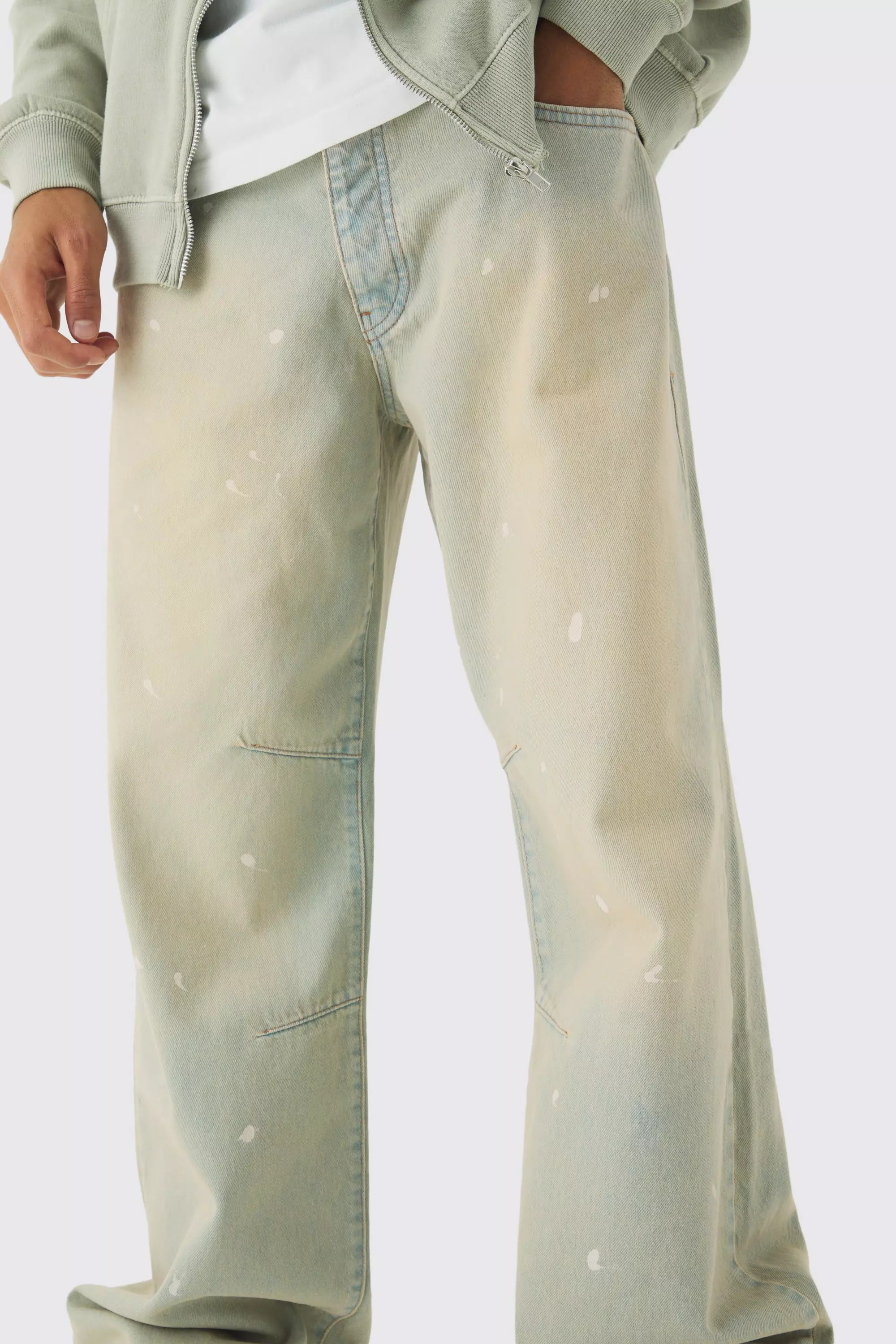 Relaxed Rigid Paint Splatter Denim Jeans | boohooMAN USA