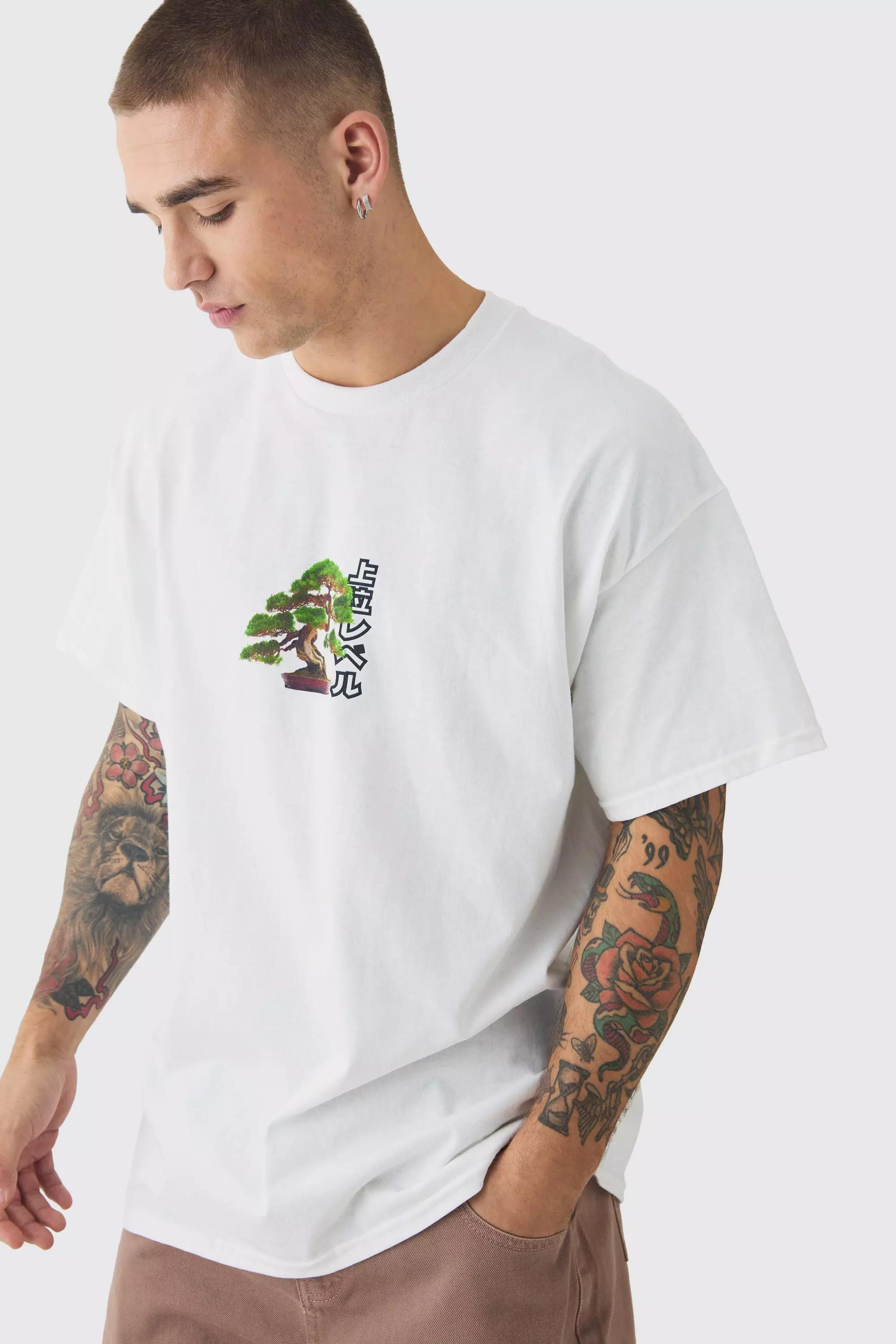 White Oversized Limited Edition Bonsai Tree Graphic T-shirt