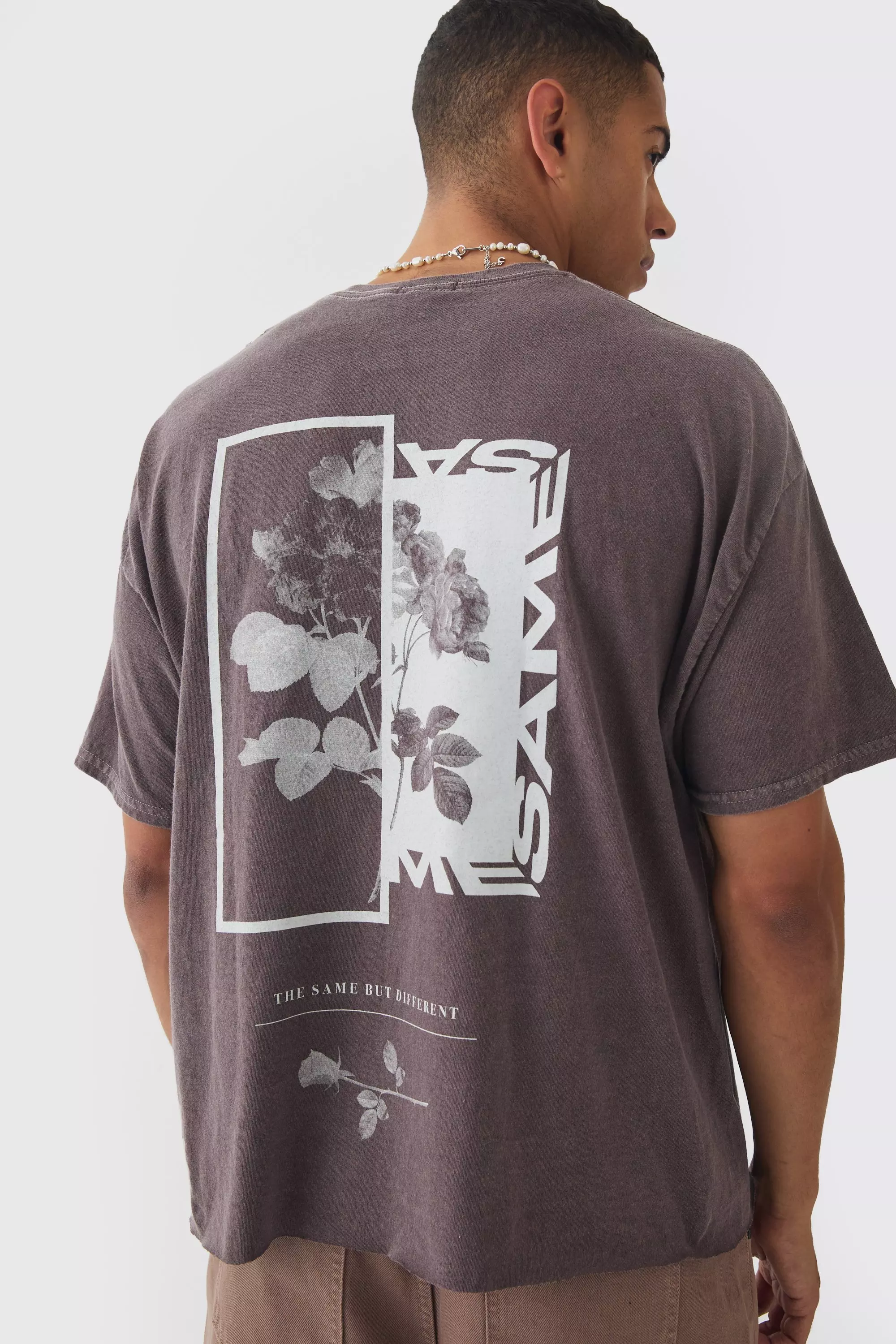 Chocolate Oversized Boxy Floral Photo Back Print T-shirt alternative image