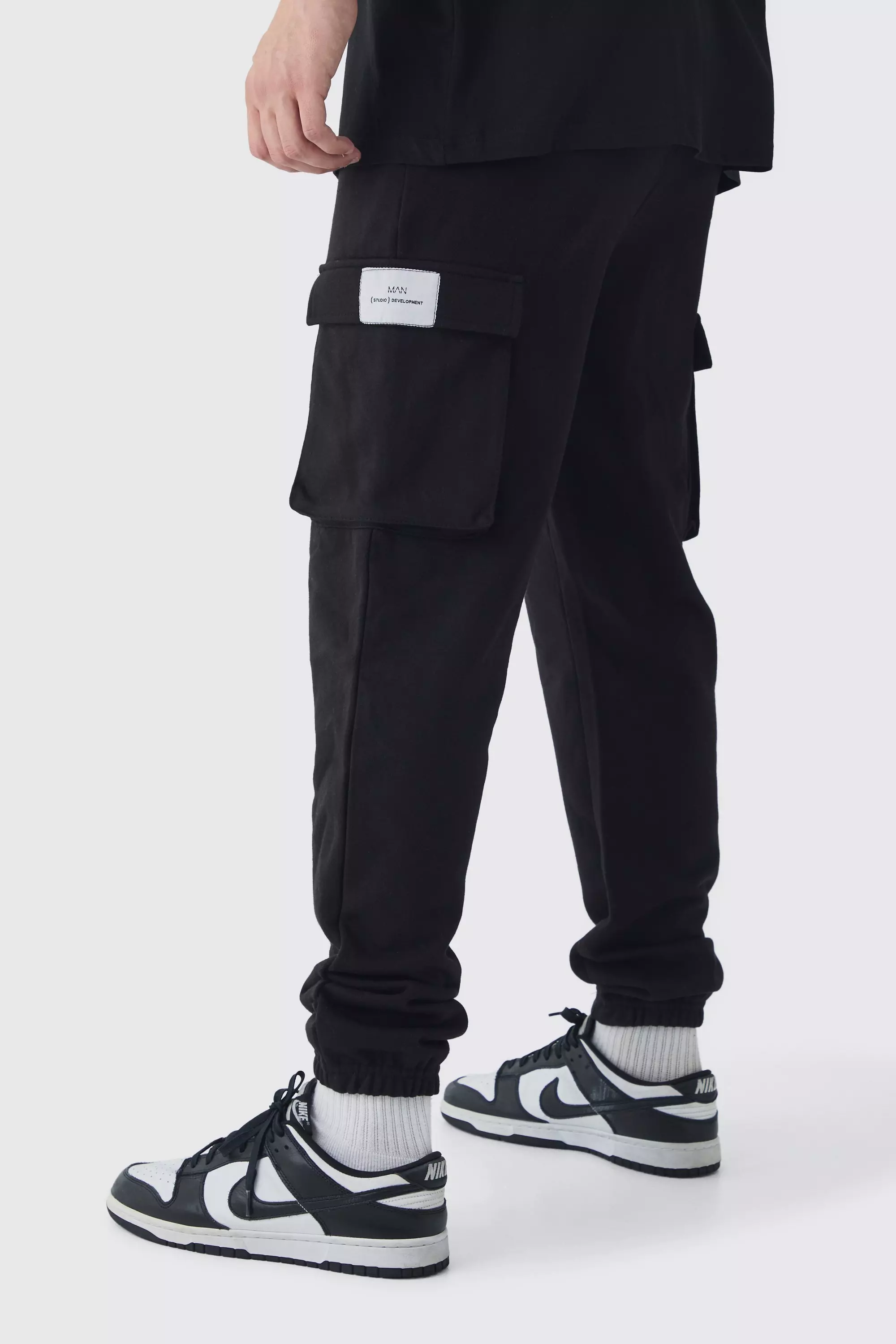 Black Tall Woven Tab Slim Fit Cargo Sweatpants alternative image