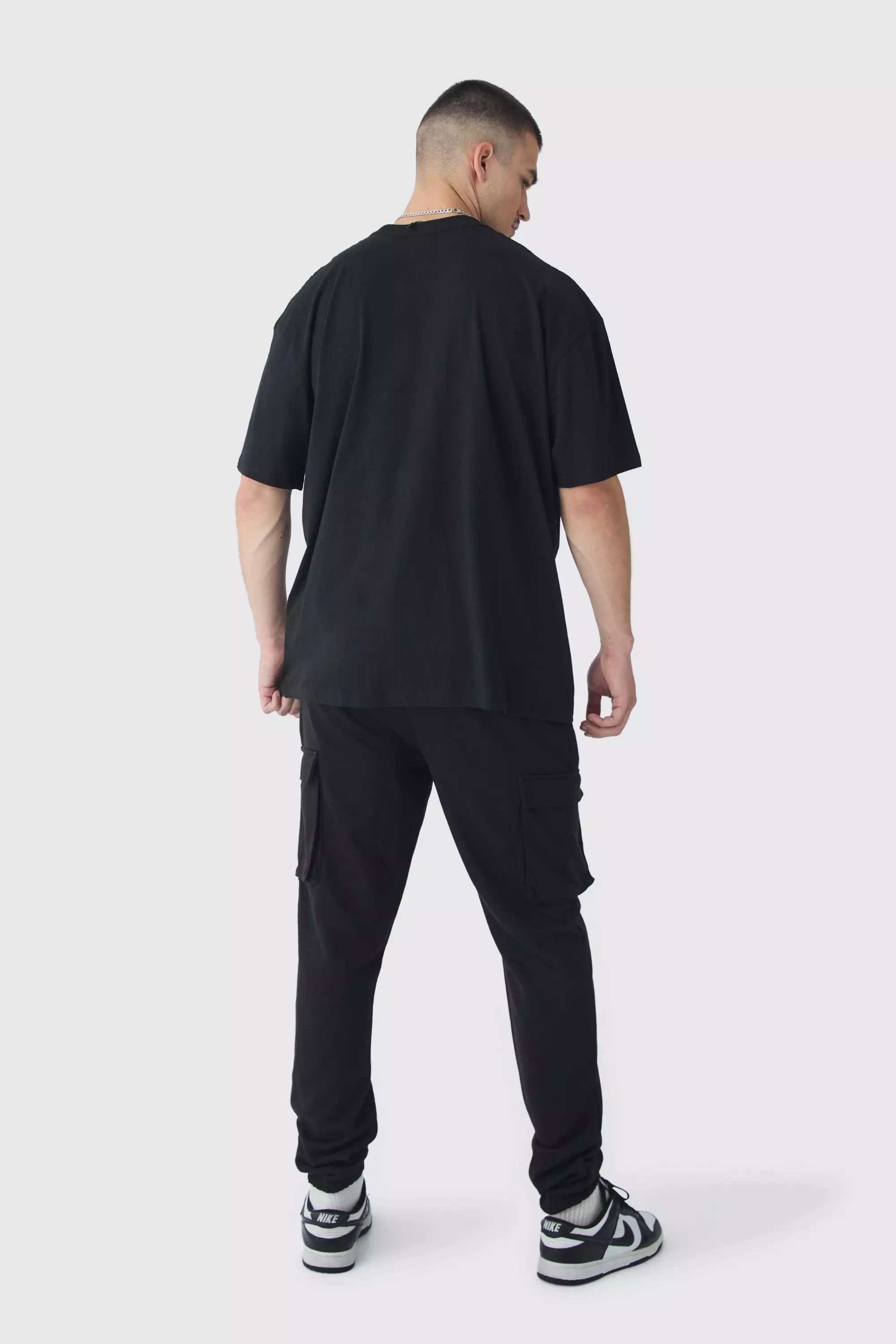 Black Tall Woven Tab Slim Fit Cargo Sweatpants alternative image