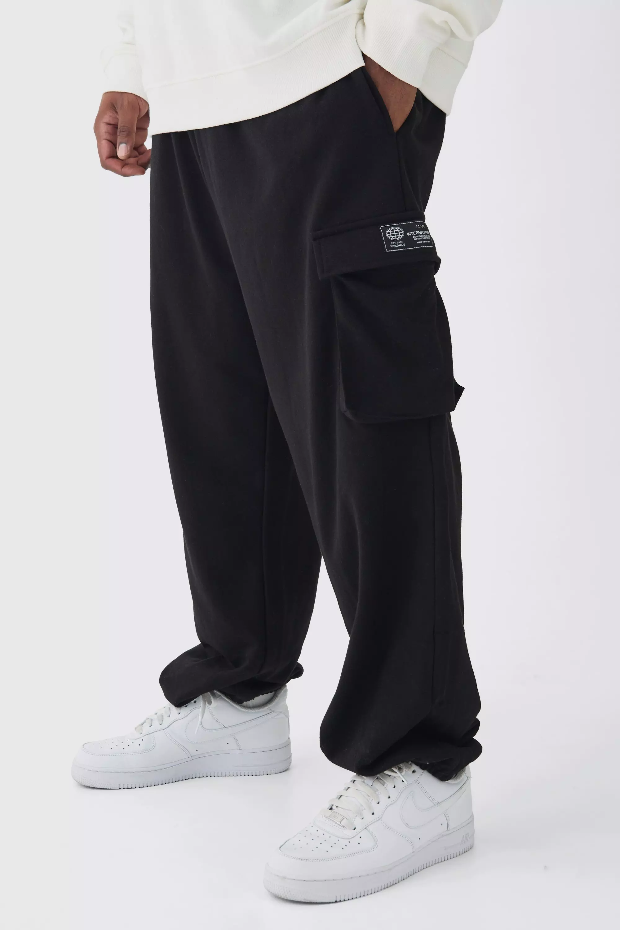 Plus Woven Tab Oversized Fit Cargo Joggers boohooMAN
