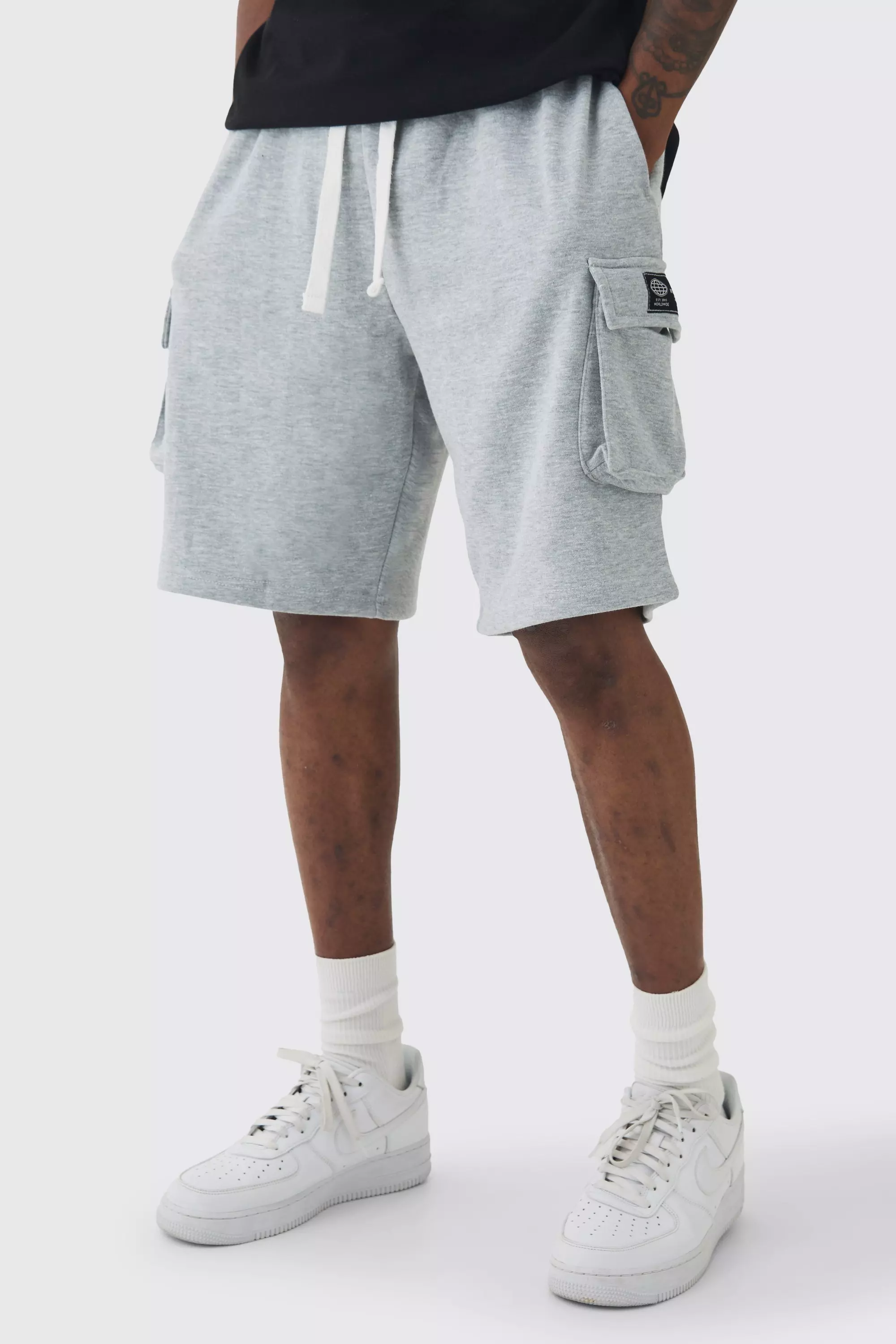 Tall Woven Tab Relaxed Fit Cargo Shorts Grey marl