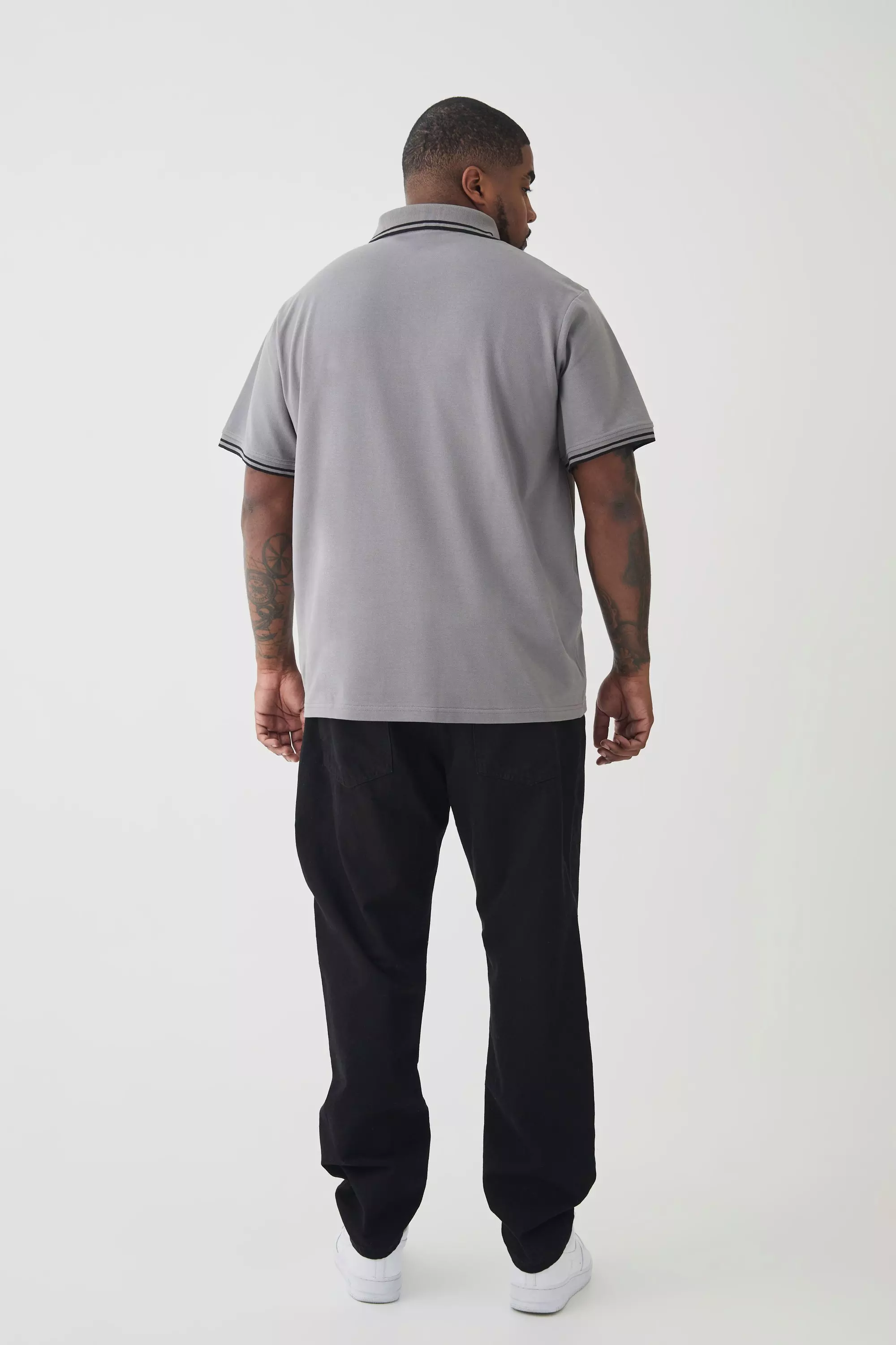 Plus Slim Tipped Pique Polo In Slate Grey alternative image