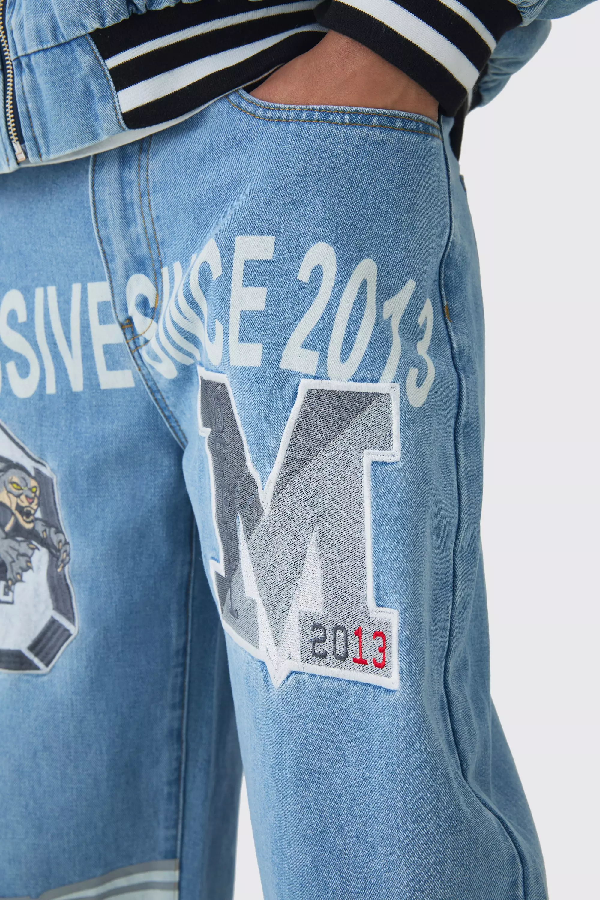 Mid blue Extreme Baggy Rigid Exclusive Applique Jeans alternative image