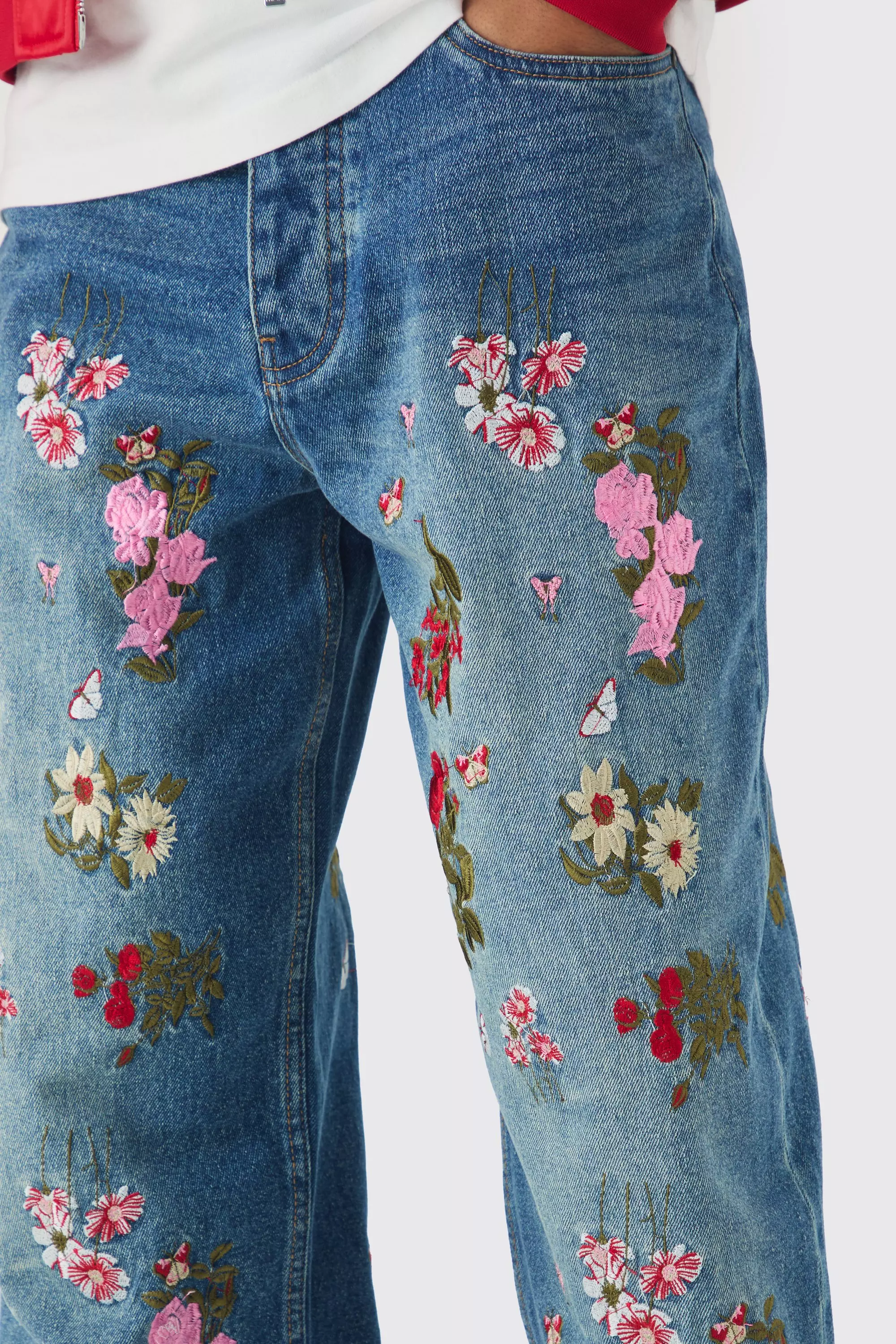 Jean baggy fleuri à broderie, Vintage blue autre image