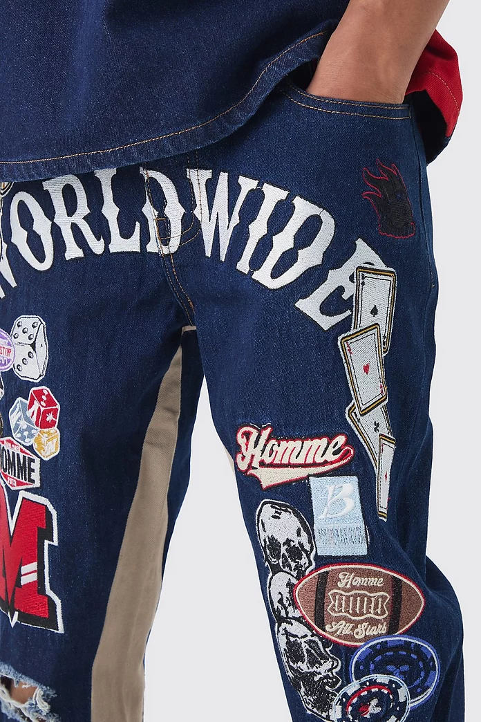 Relaxed Flare Rigid Gusset Applique Badge Jeans | boohooMAN USA Relaxed Flare Rigid Gusset Applique Badge Jeans | boohooMAN USA