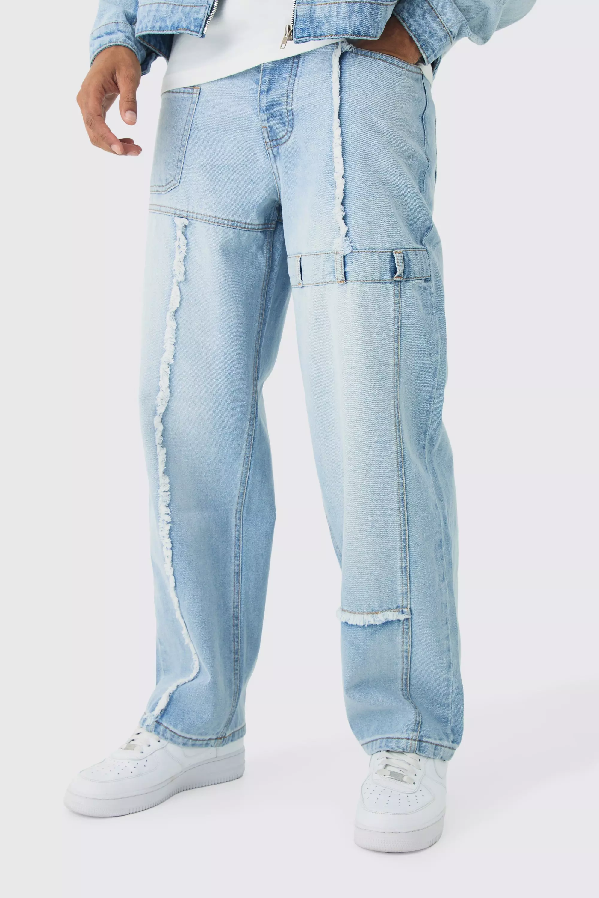 Light blue Oversized Dirty Wash Carpenter Denim Biker Jacket alternative image