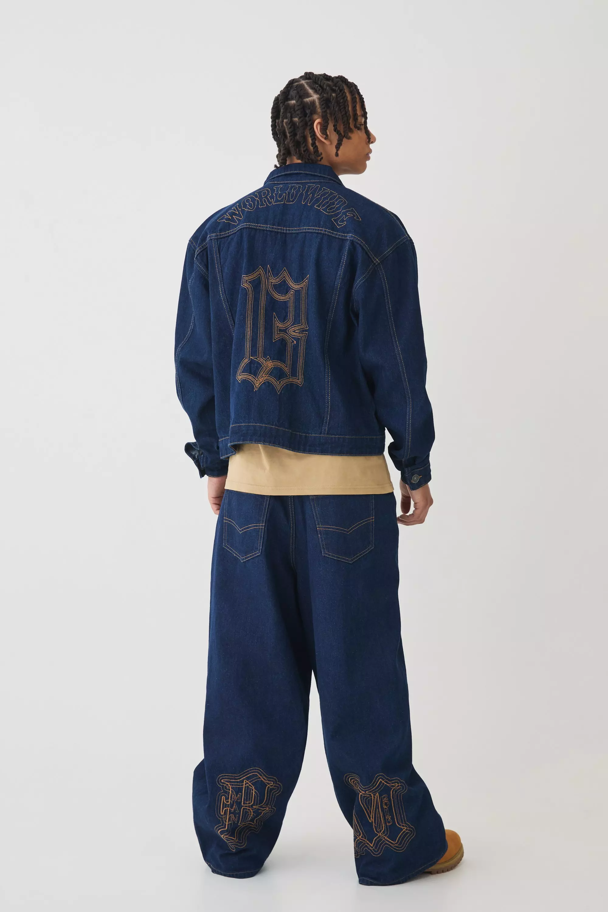 Boxy Indigo Contrast Stitch Denim Jacket alternative image