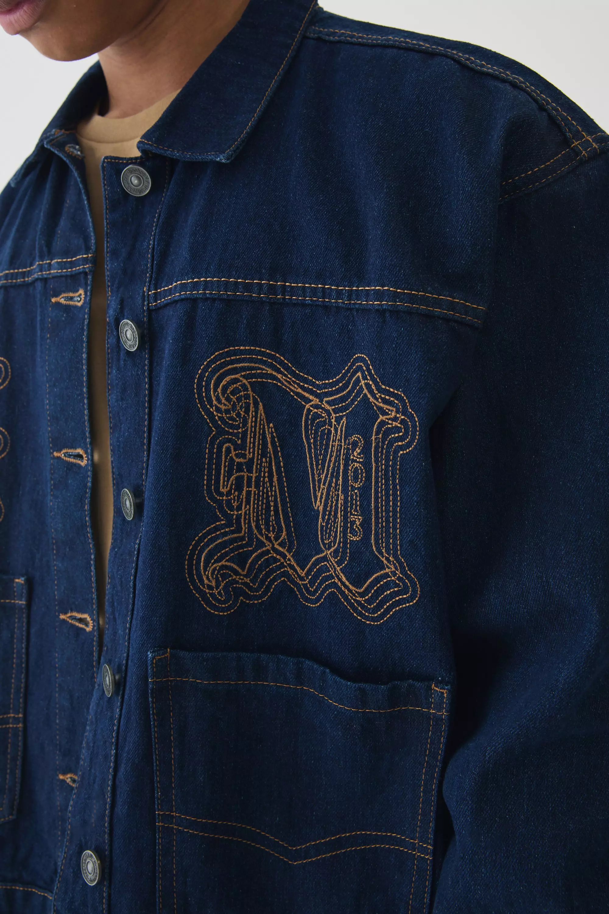 Boxy Indigo Contrast Stitch Denim Jacket alternative image