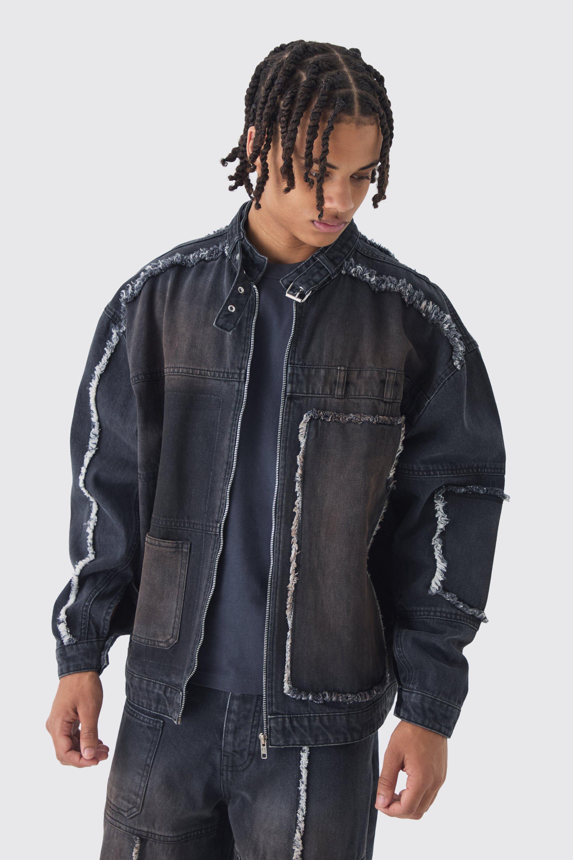 Chaqueta vaquera oversize motera estilo carpintero con lavado a la piedra, Washed black