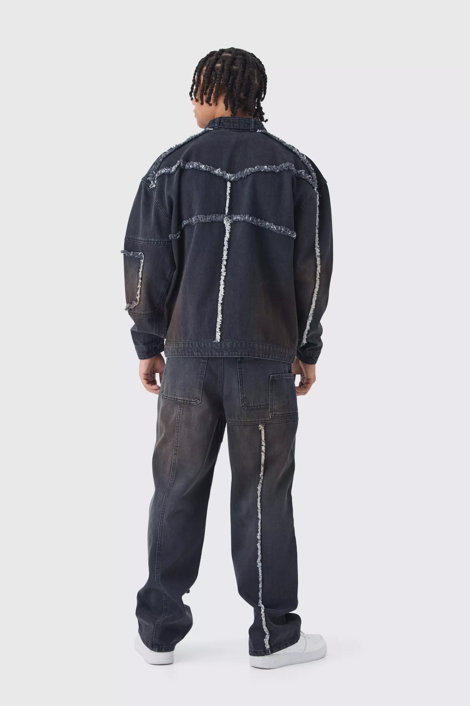 Washed black Oversized Dirty Wash Carpenter Denim Biker Jacket alternative image