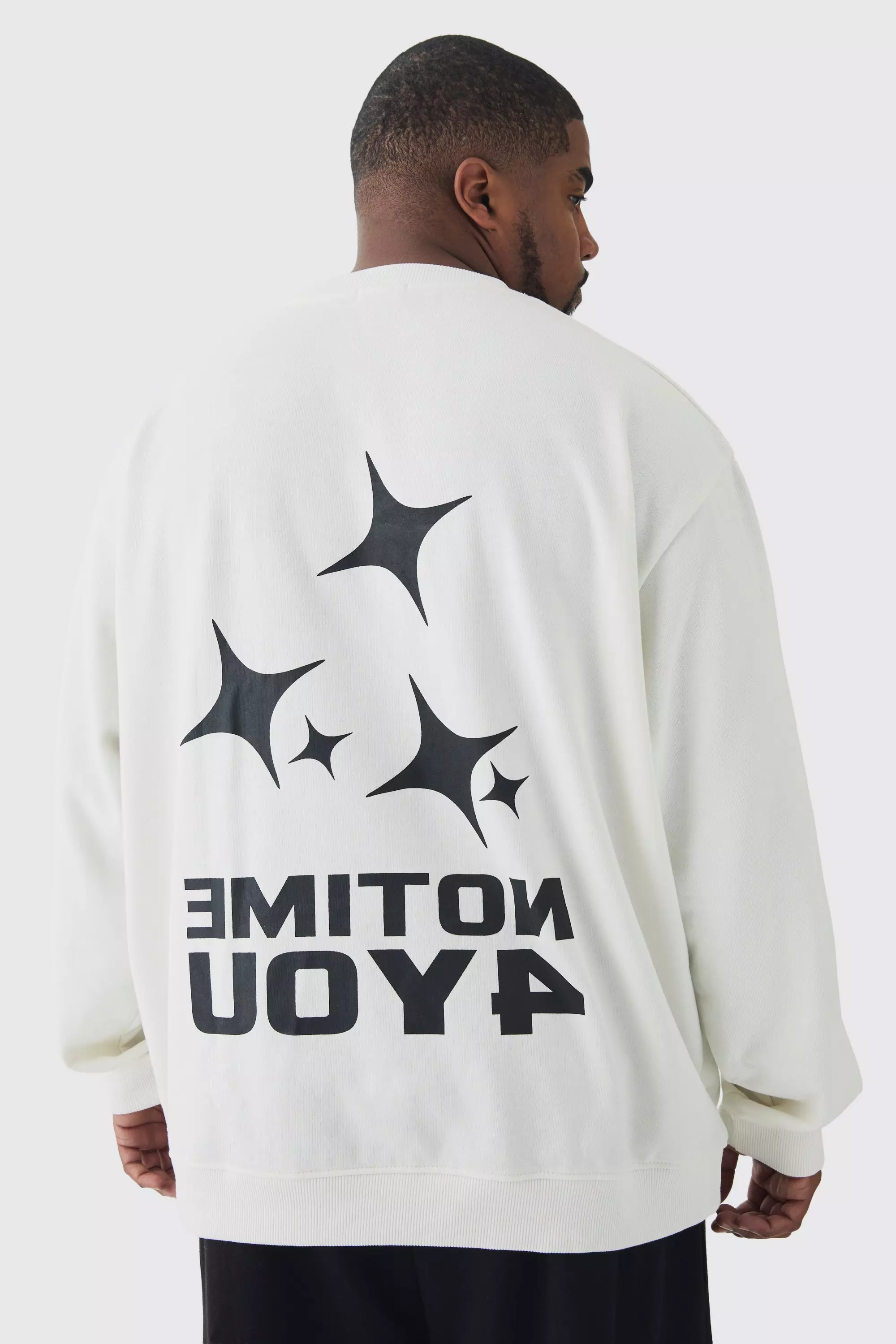 Plus Back Print Oversized Sweatshirt Ecru