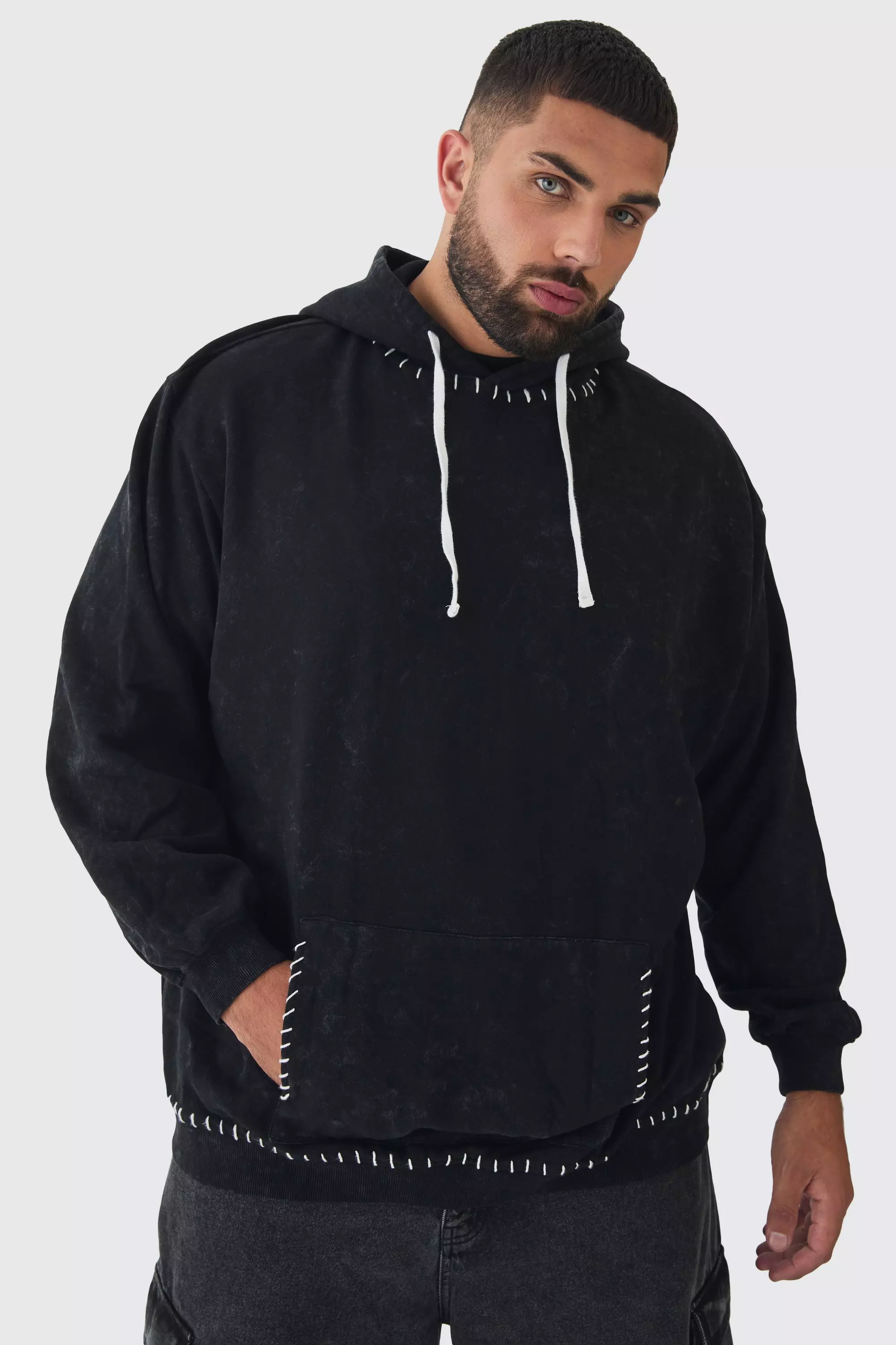 Plus Stitch Detail Oversized Washed Hoodie Charcoal