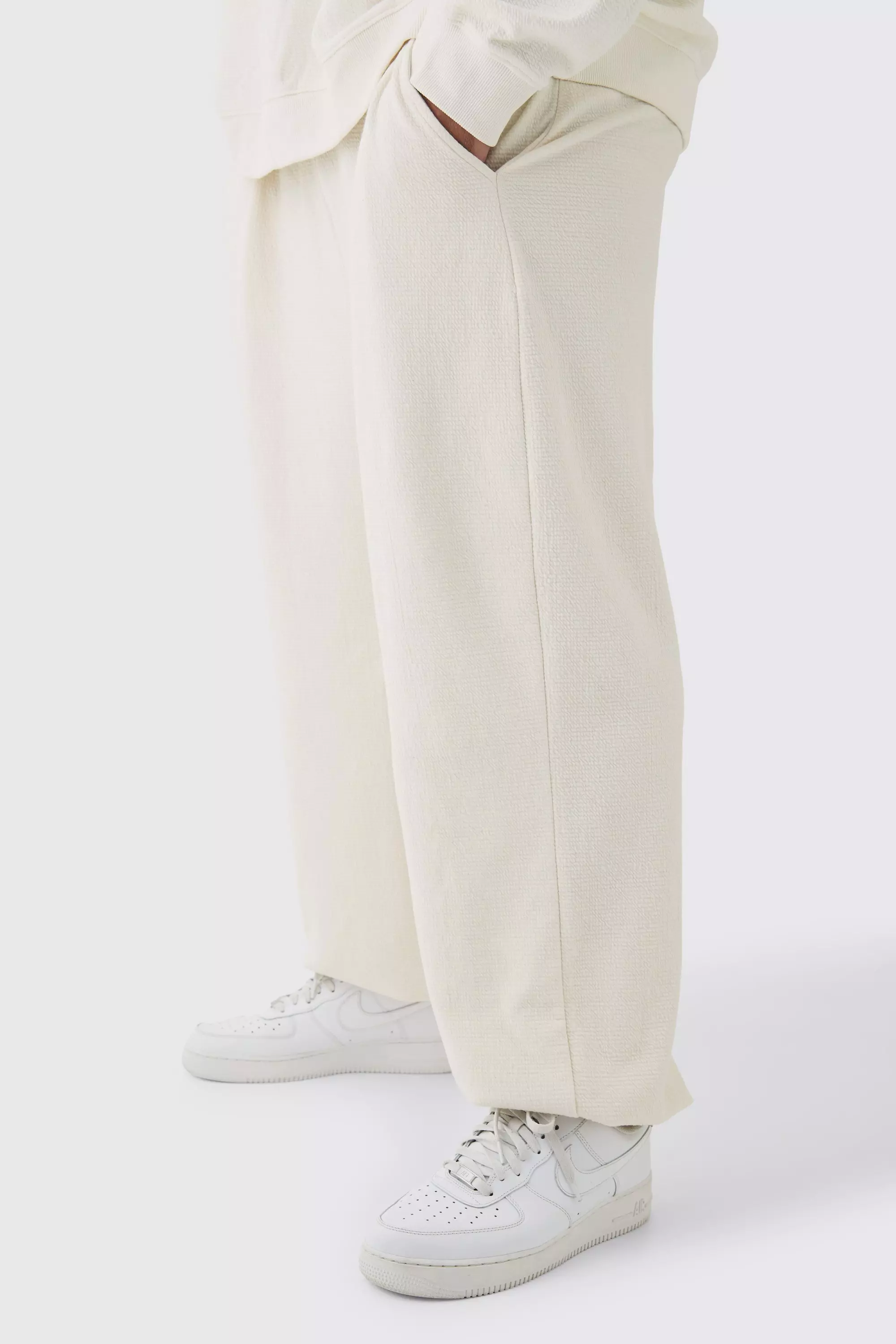 Plus Jacquard Knit Drawcord Sweatpants Ecru