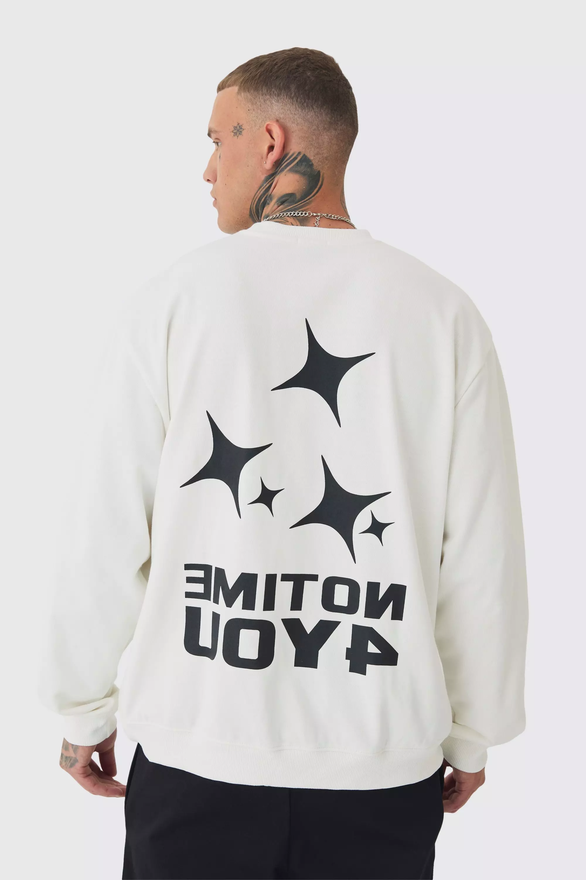 Ecru White Tall Back Print Oversized Sweat