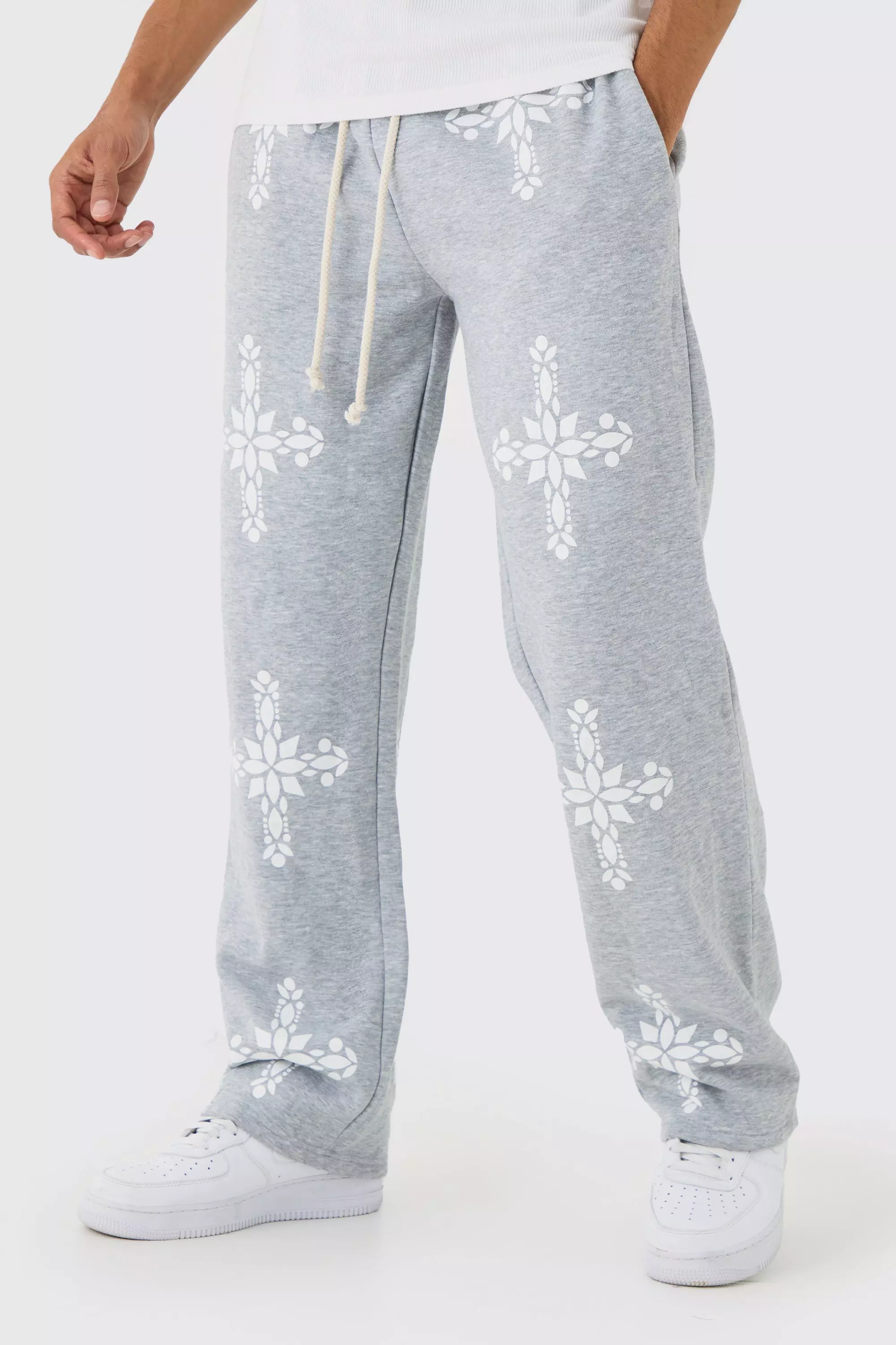 Relaxed Fit Gothic Cross Print Jogger | boohooMAN USA