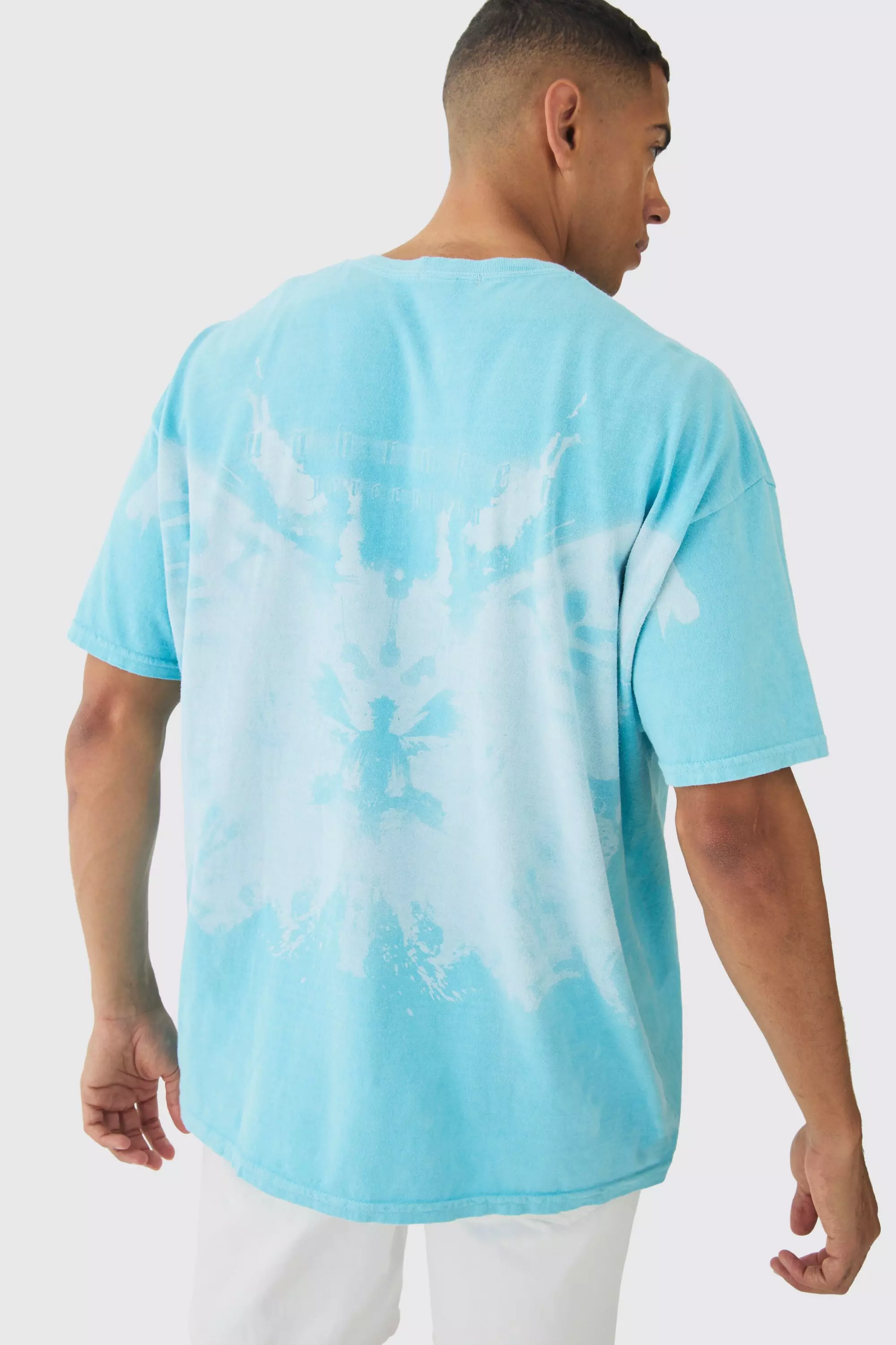 Blue Oversized Extended Neck Over The Seams Butterfly T-shirt