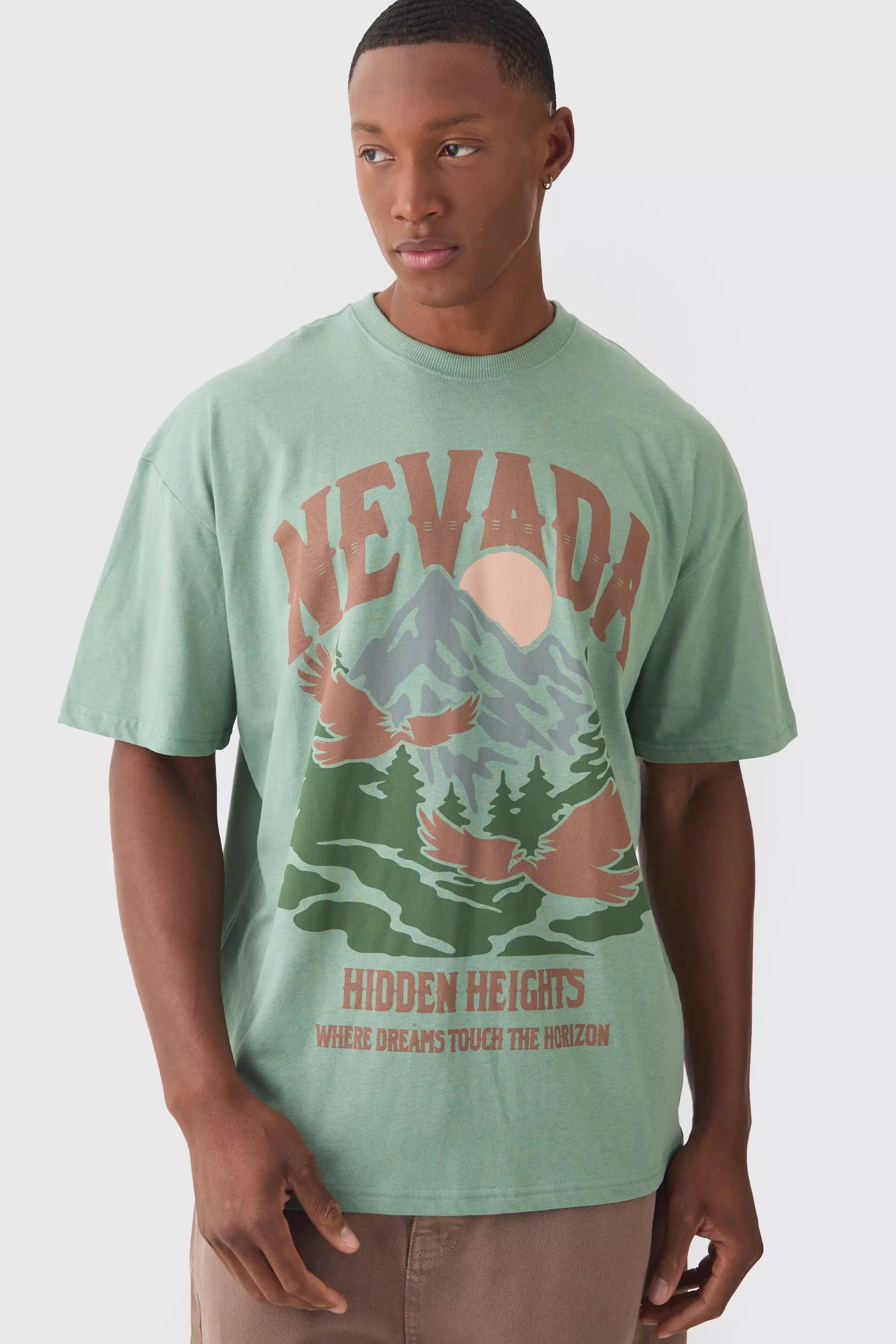 Sage Green Oversized Nevada Print T-shirt