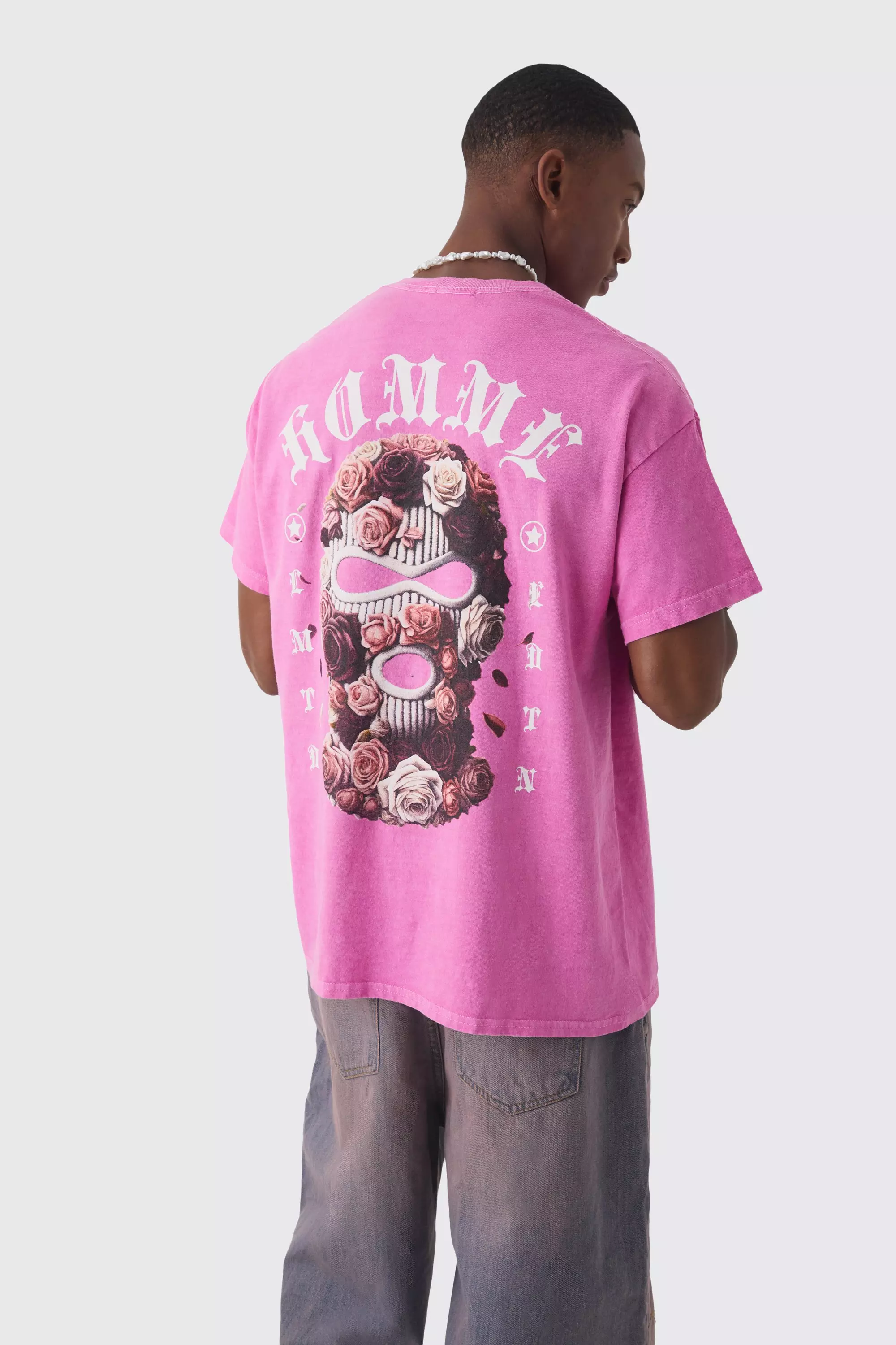 boohoo MAN オーバーサイズ 半袖 フローラル マスク Tシャツ boohoo MAN☆オーバーサイズ 半袖 フローラル マスク Tシャツ