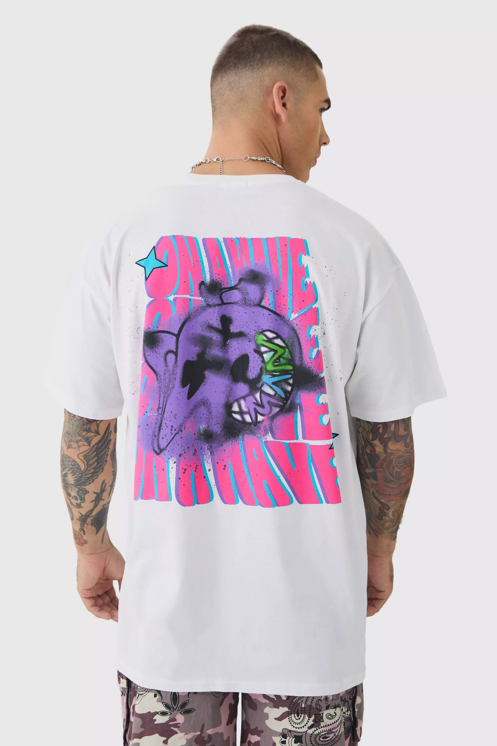 Oversized Trippy Bear Print T-shirt White