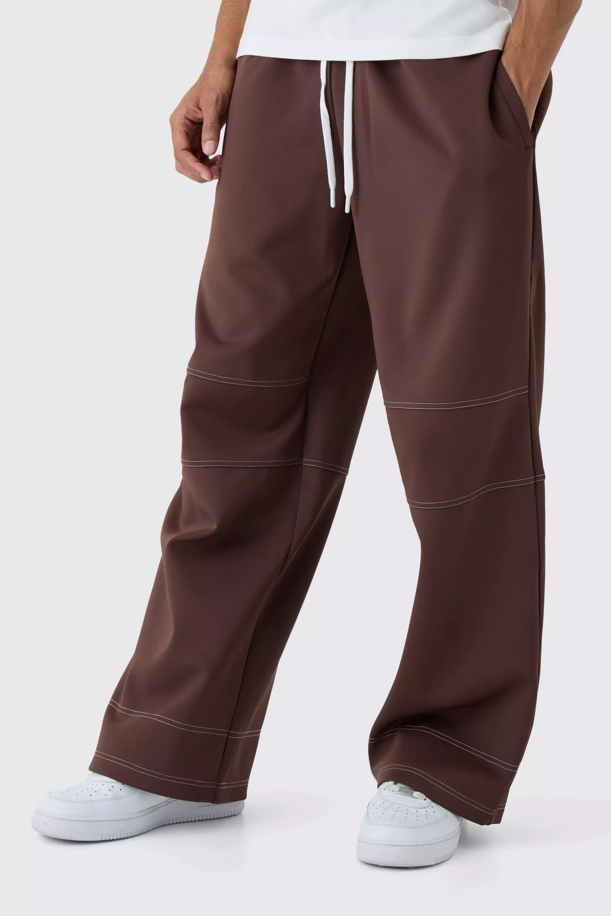 Chocolate Wide Leg Contrast Stitch Scuba Jogger alternative image