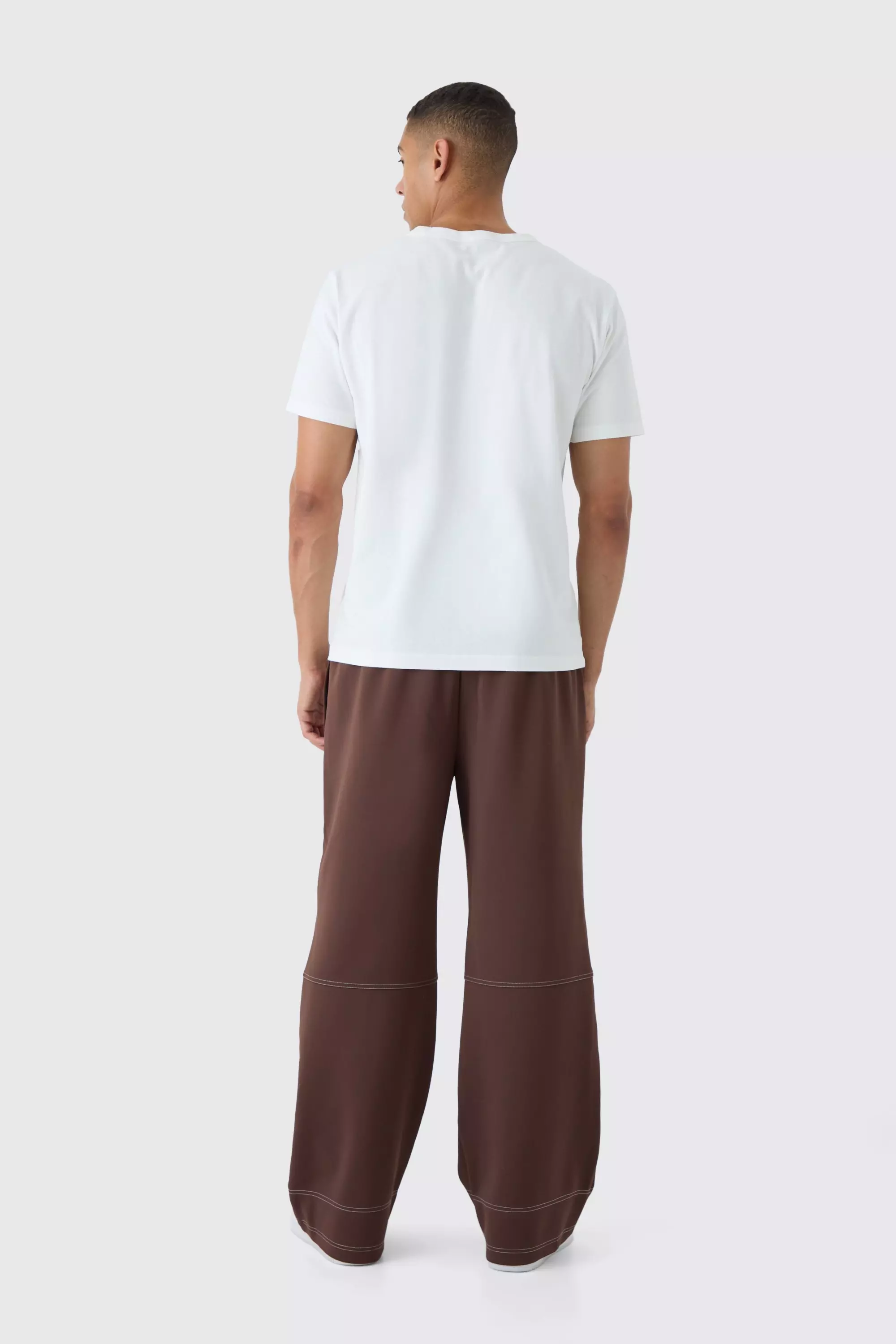 Chocolate Wide Leg Contrast Stitch Scuba Jogger alternative image