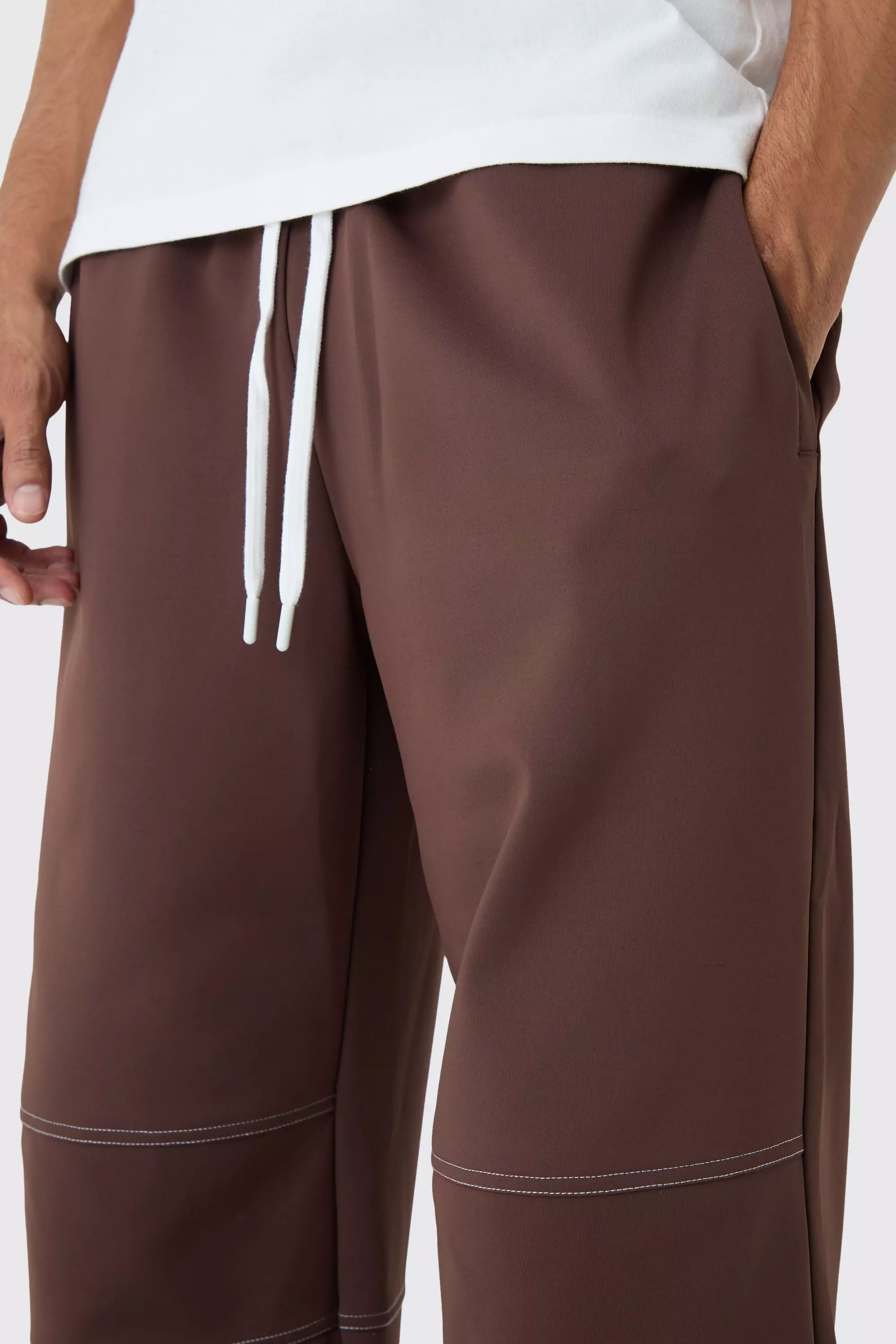 Chocolate Wide Leg Contrast Stitch Scuba Jogger alternative image