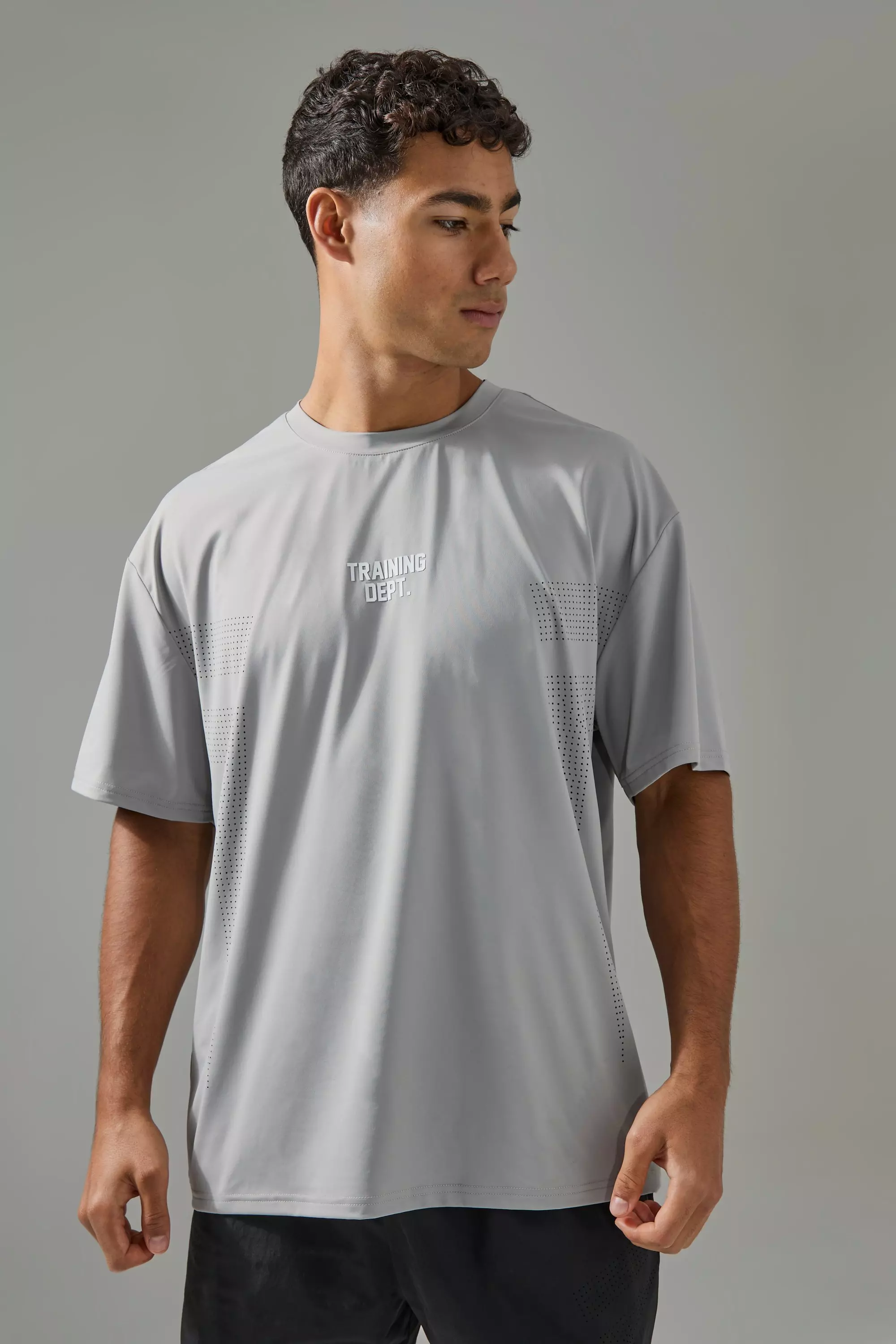 Man Active Training Dept Perforated Performance Oversized T-shirt Grey