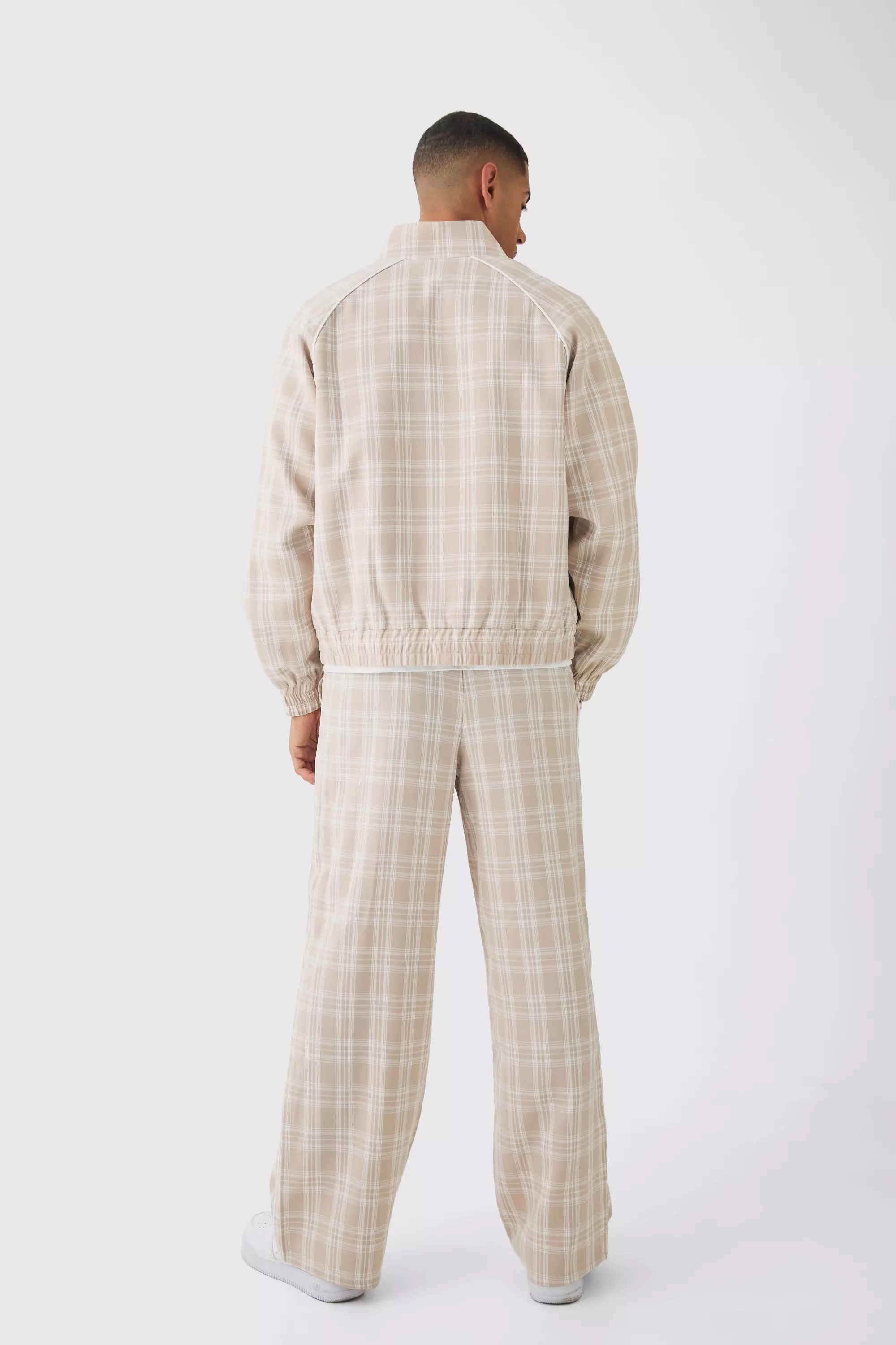 Veste de survêtement oversize à carreaux, Beige autre image