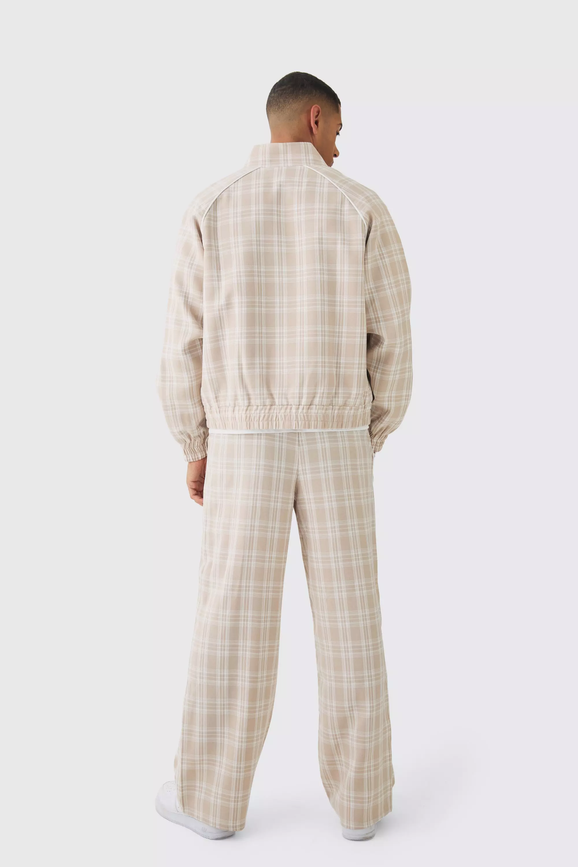 Beige Elasticated Waist Wide Leg Checked Trousers alternative image