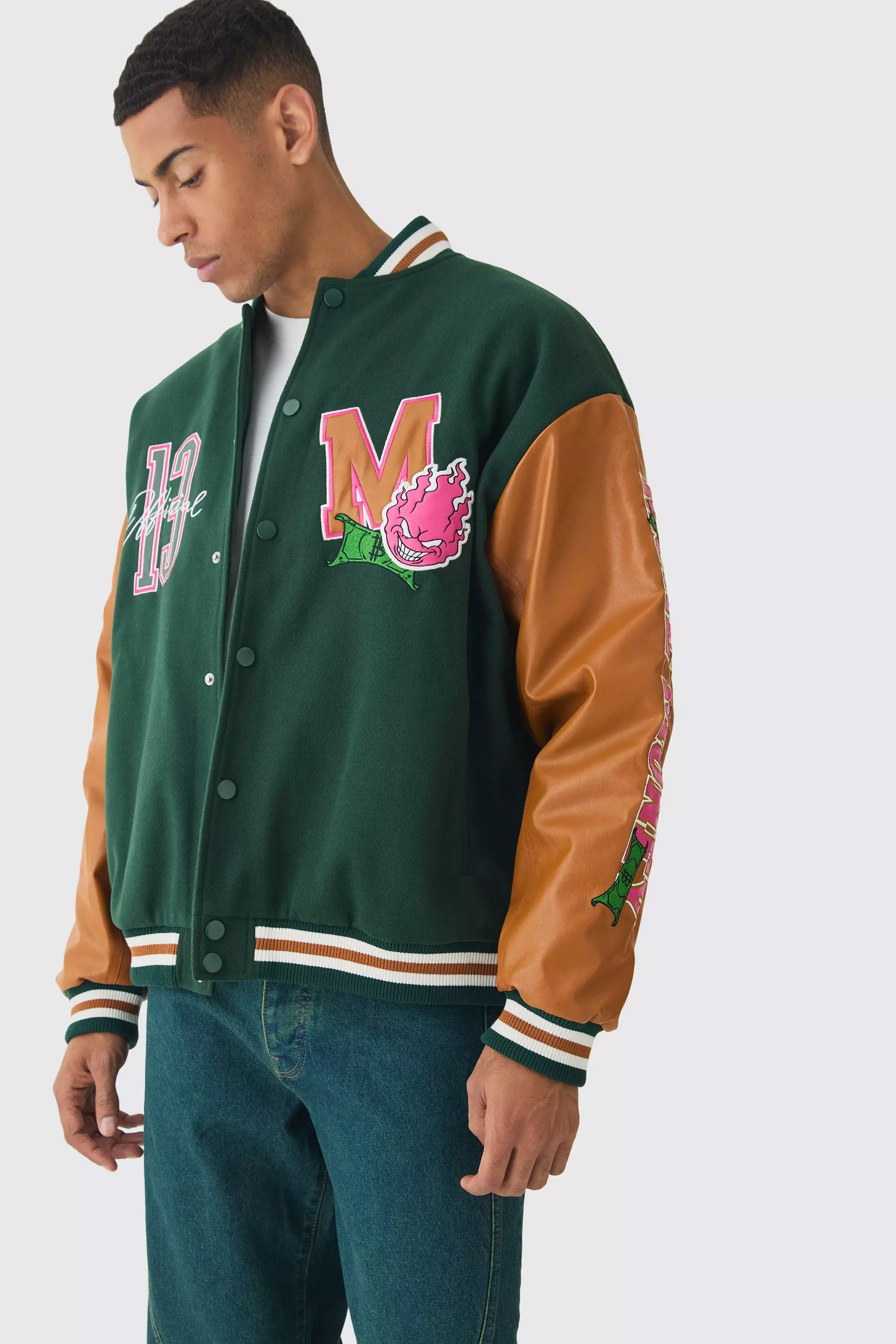 Oversized Varsity Jacket in Green hotsell