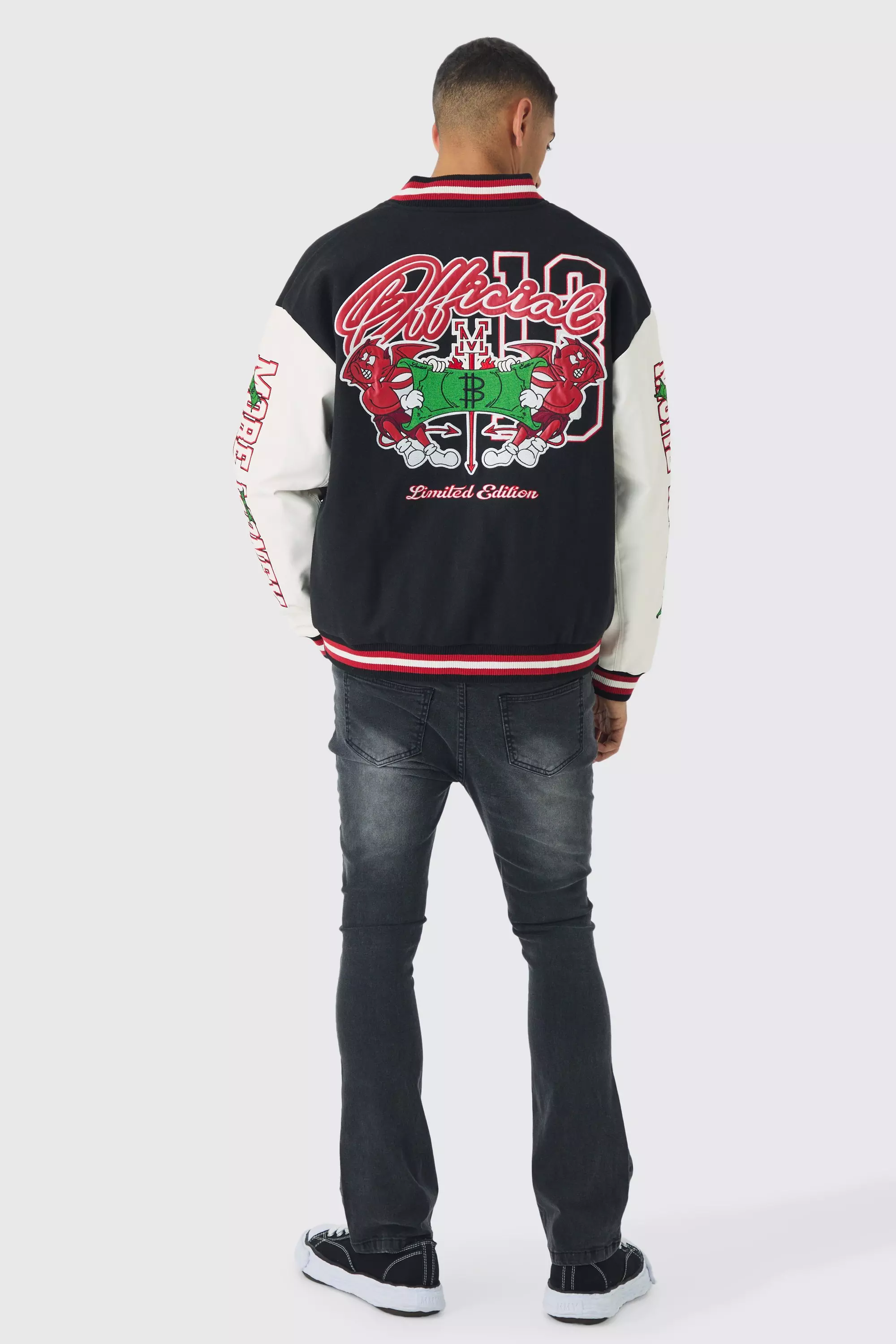Oversized Official Badge Varsity Jacket In Black alternative image