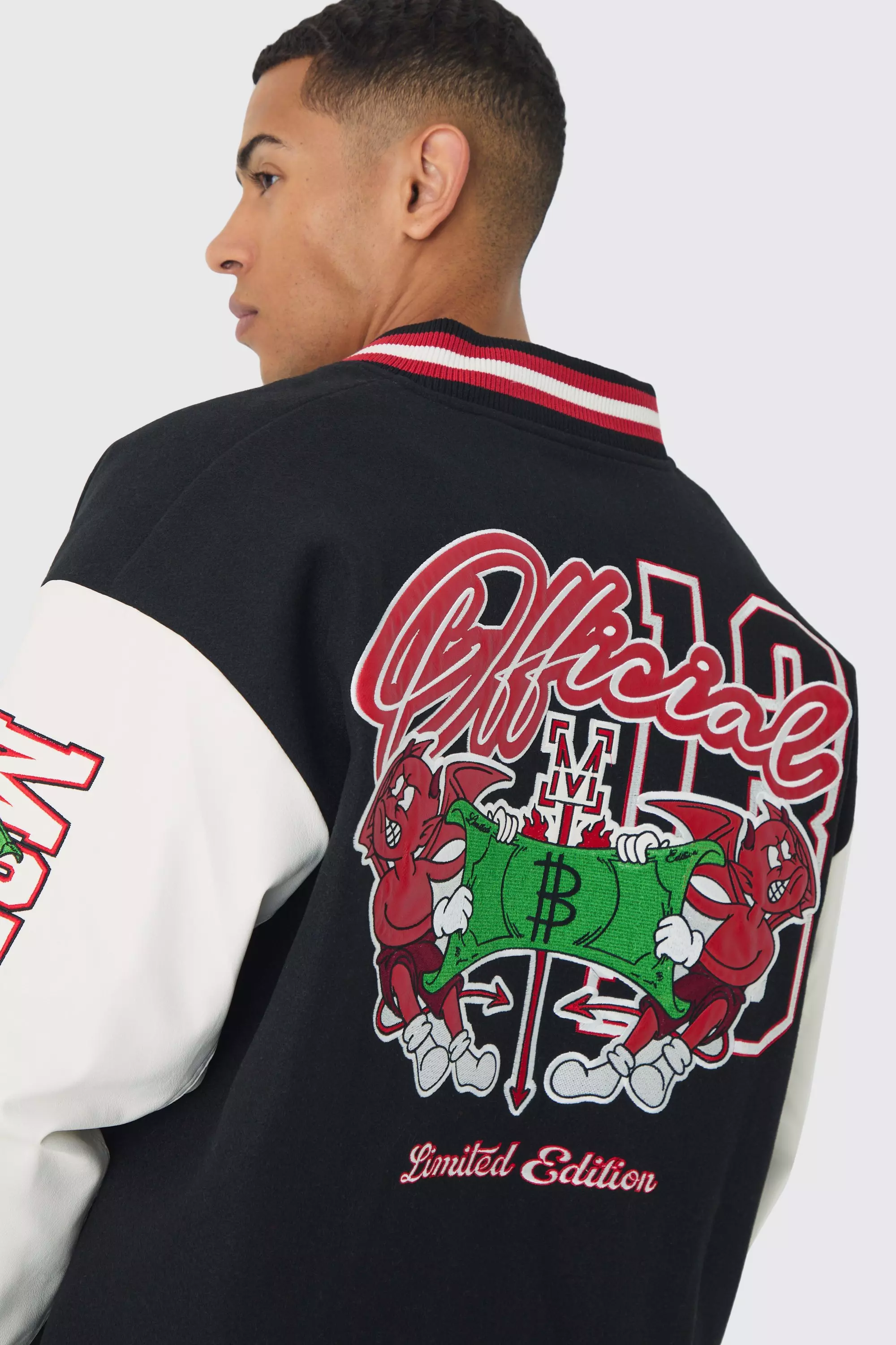Oversized Official Badge Varsity Jacket In Black alternative image