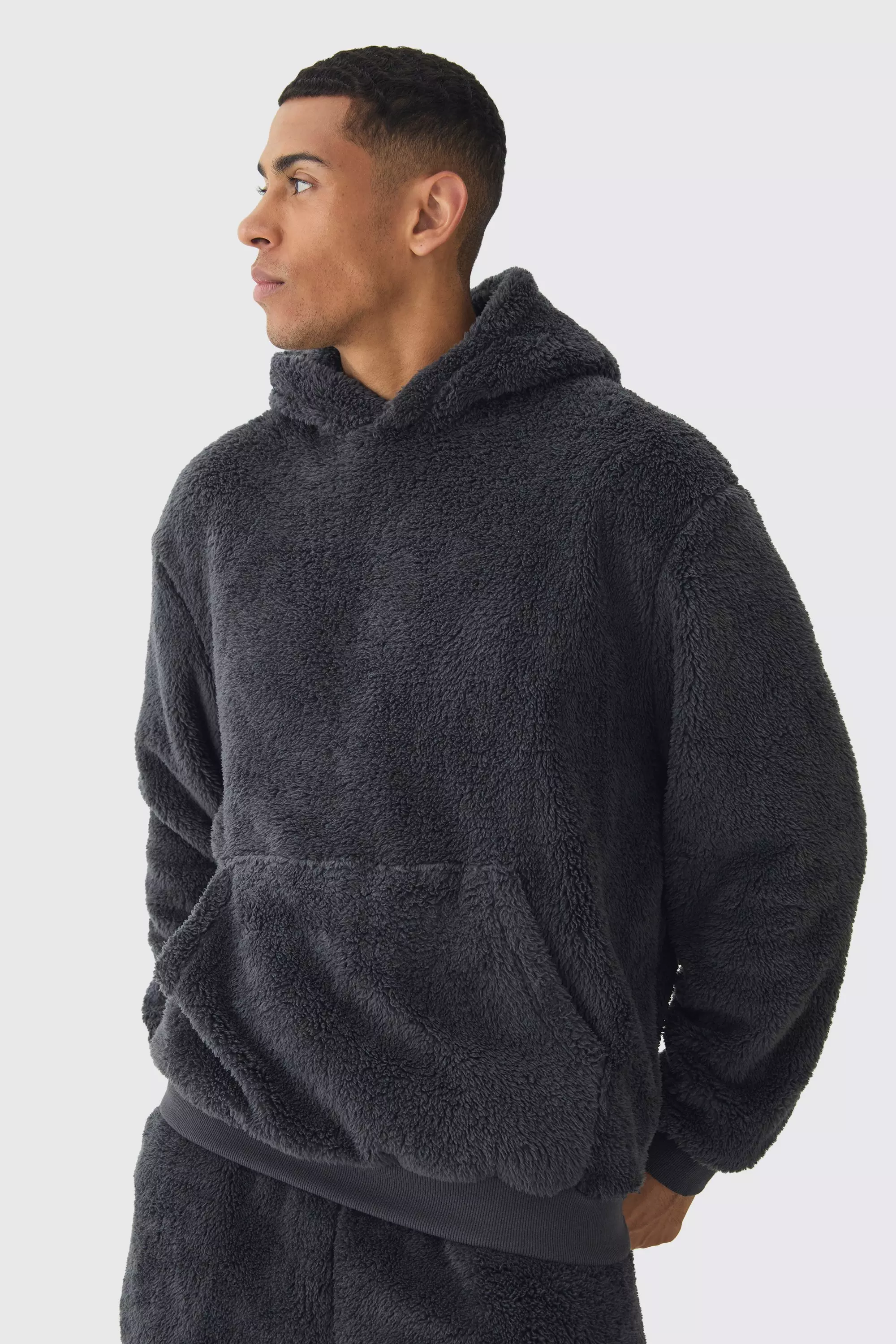 Oversized Teddy Borg Hoodie Charcoal