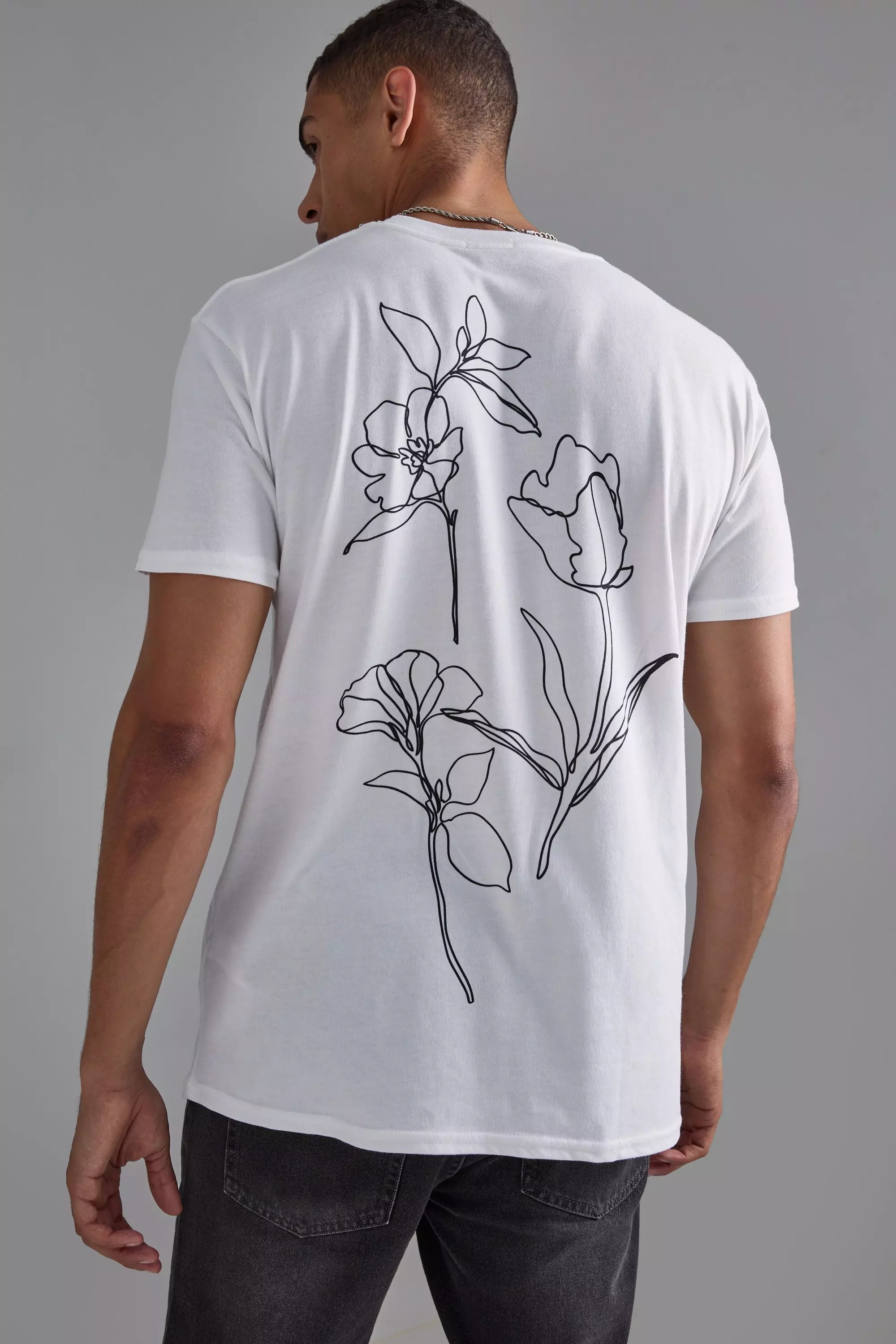 Slim Floral Stencil Print T-shirt White