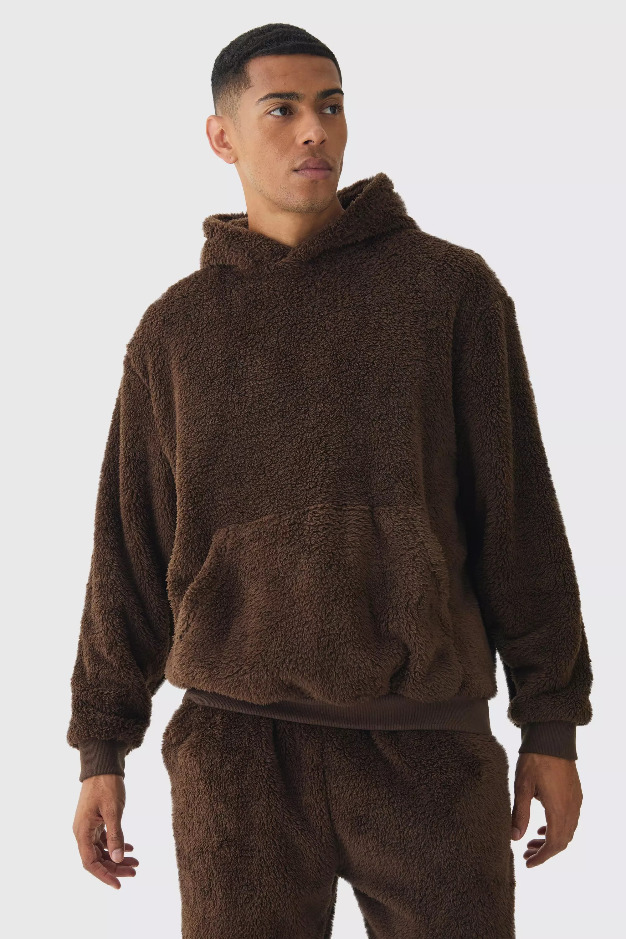 Oversized Teddy Borg Hoodie Chocolate