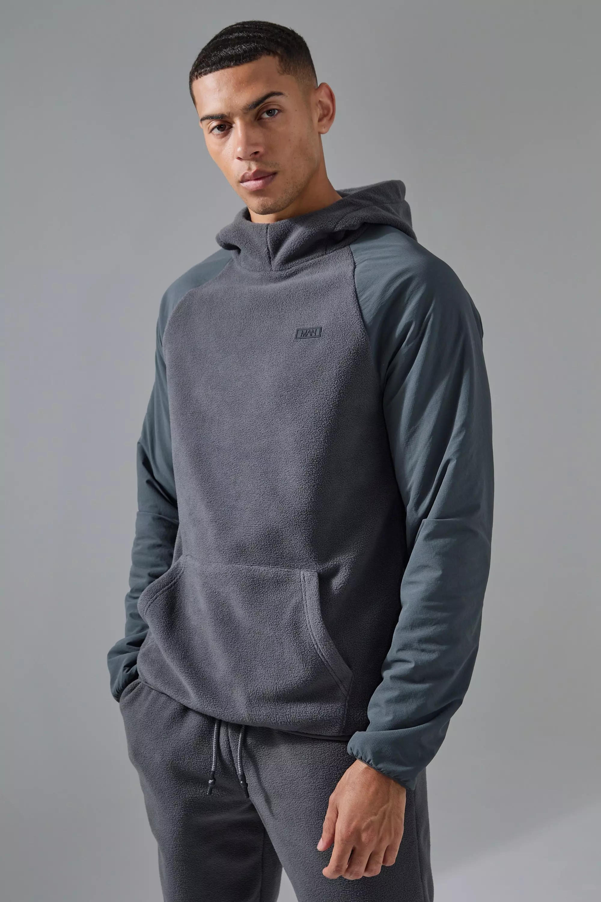 Hochgeschlossener Man Active Fleece Hoodie, Charcoal alternatives Bild
