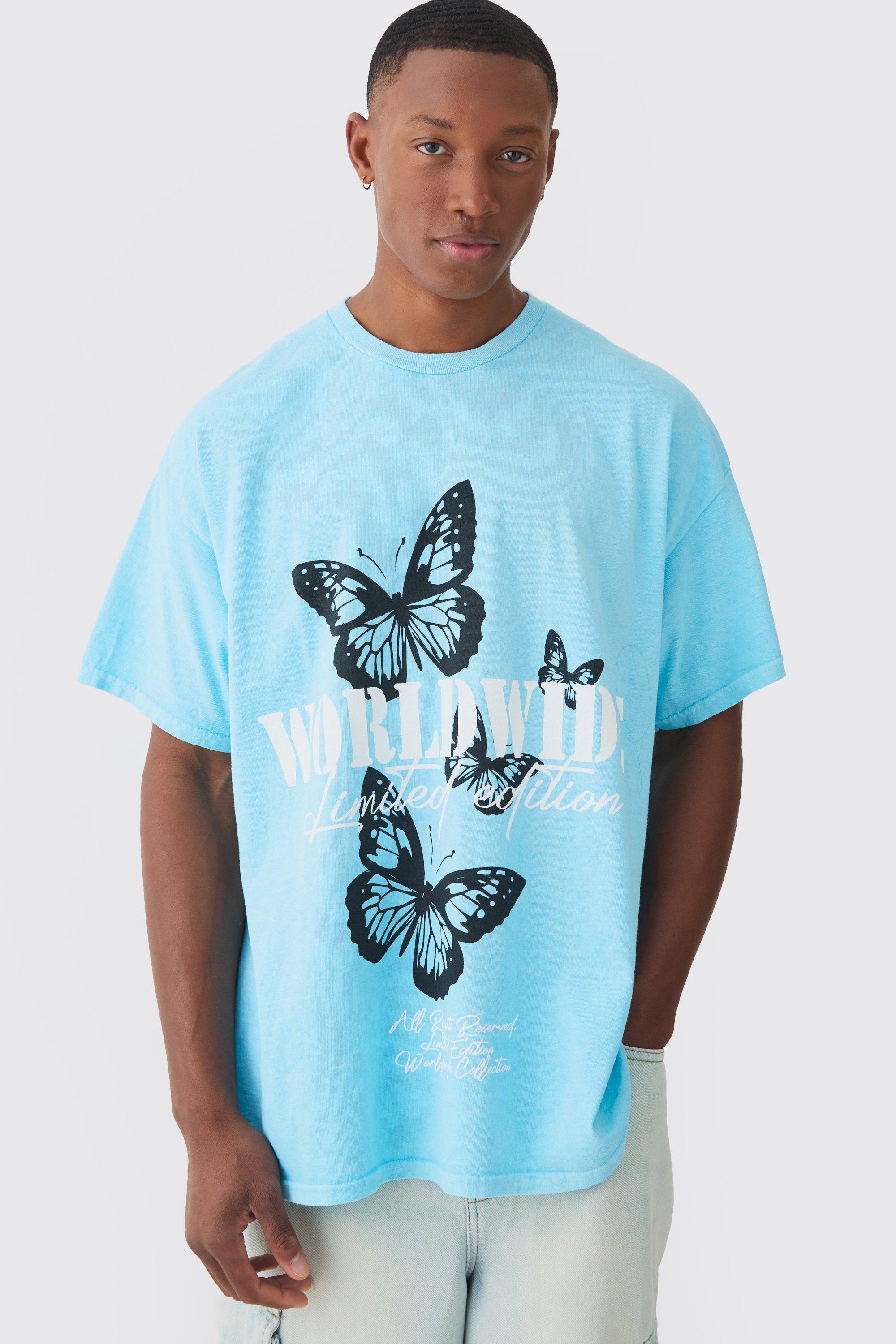 Oversized Worldwide Butterfly Print T shirt boohooMAN UK