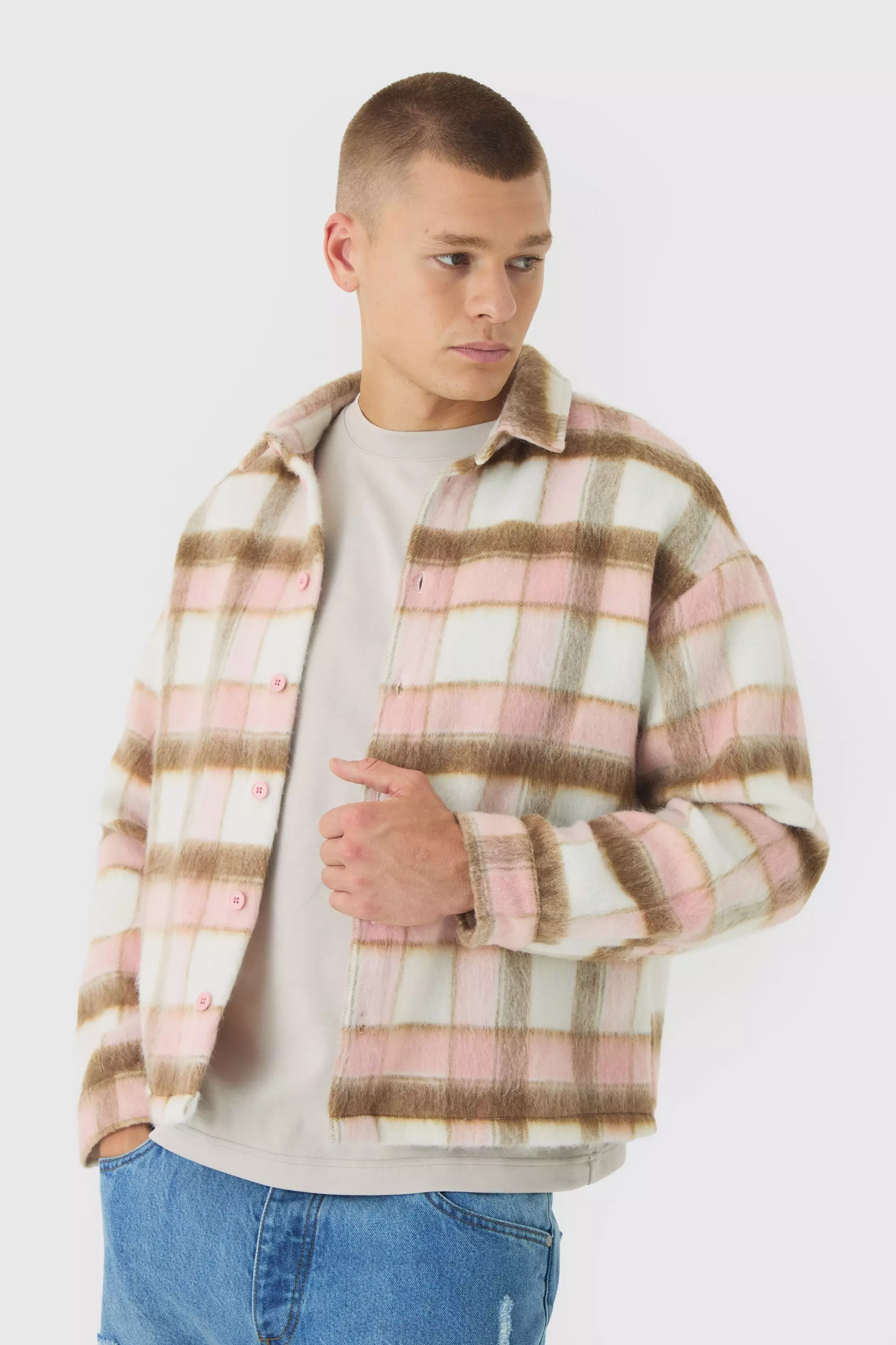 Light pink Oversized Overshirt Brushed Check alternative image